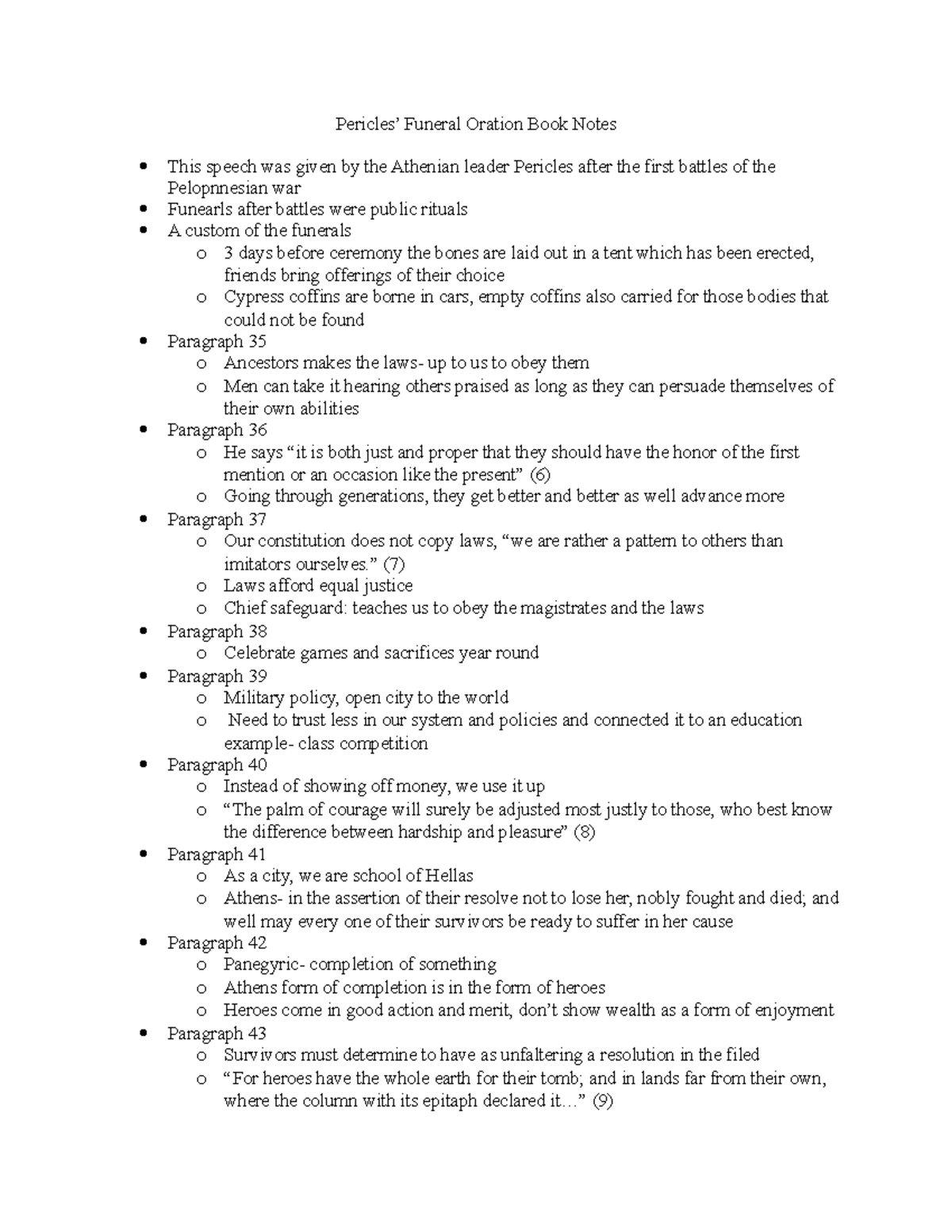 Pericles’ Funeral Oration Book Notes Pericles’ Funeral Oration Book