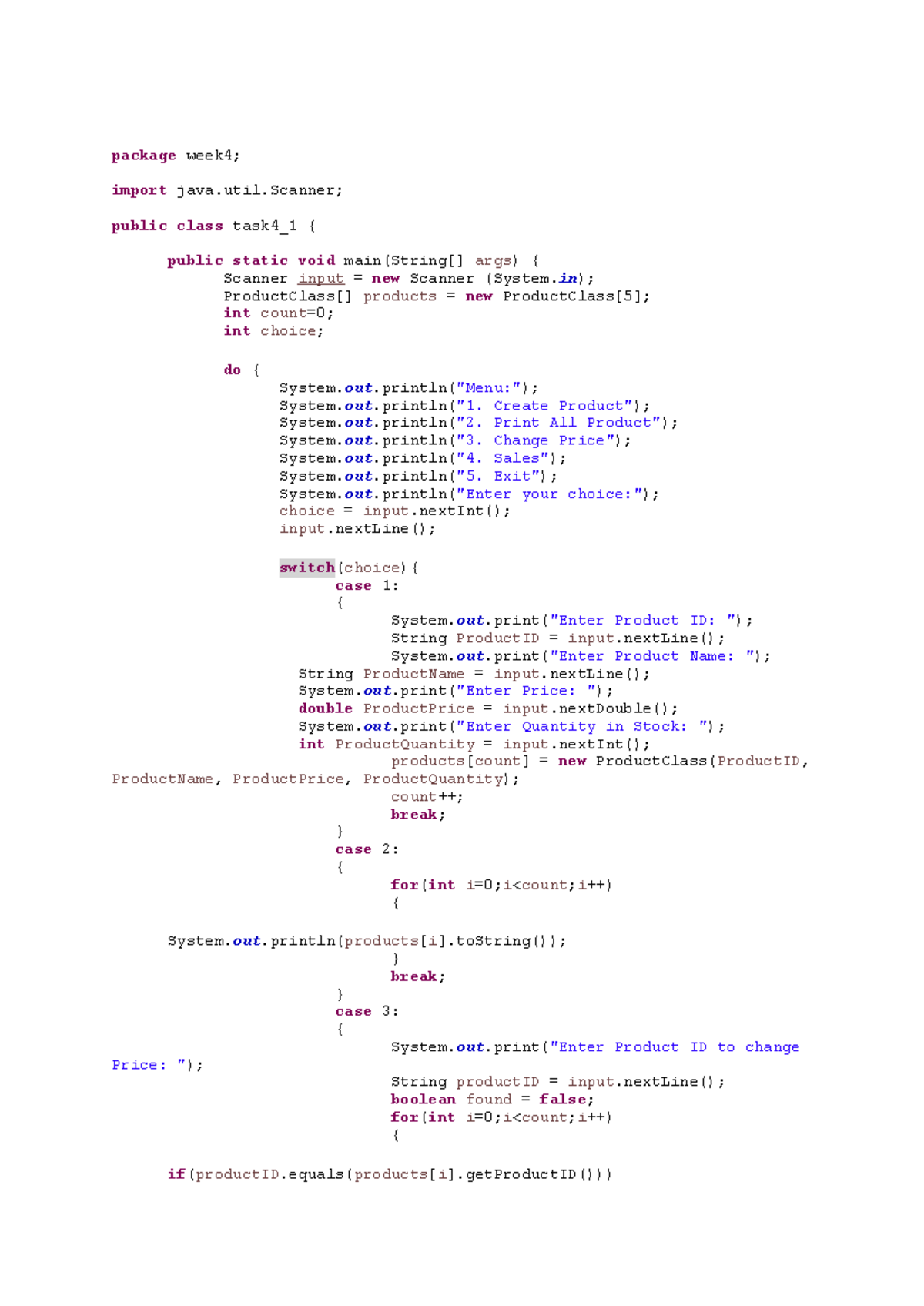 Week4 - package week4; import java.util; public class task4_1 { public ...