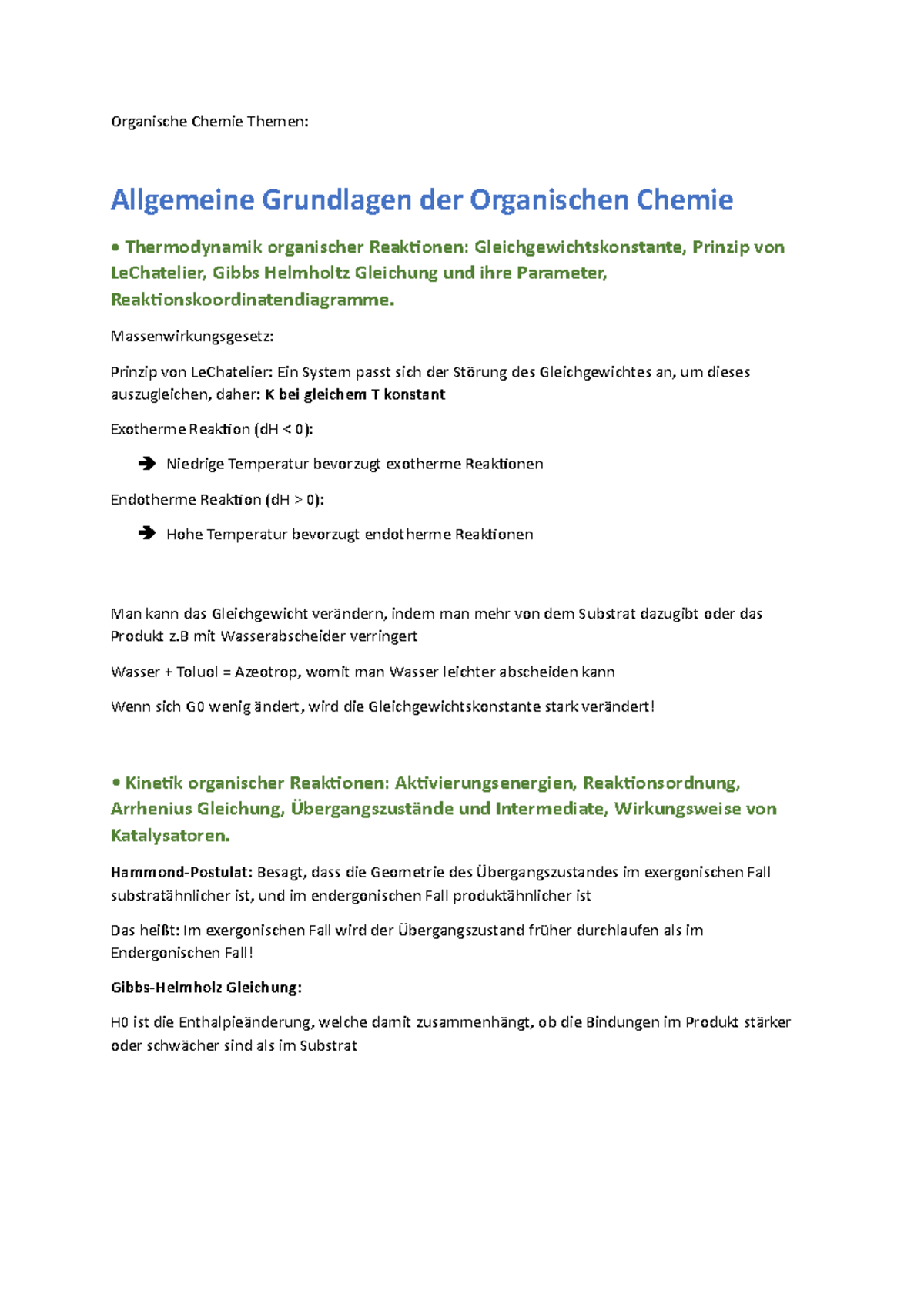 Organische Chemie Ausarbeitung - Organische Chemie Themen: Allgemeine