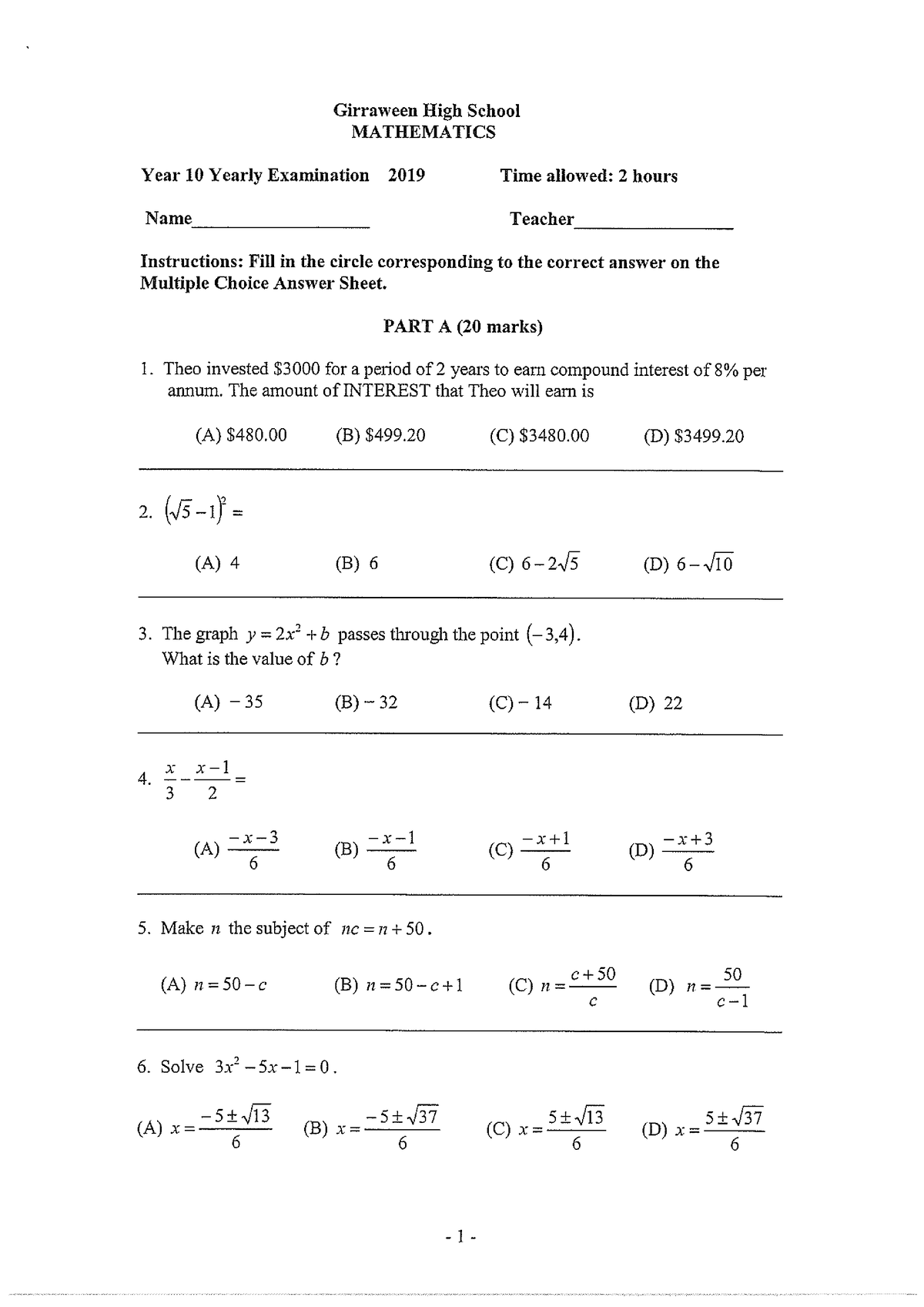 Maths yearly paper 1 - jhdfgsdhshdfhsgd - MATH 10 2022 - Studocu