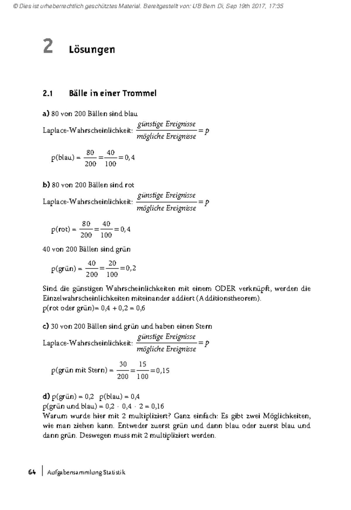 Aufgabensammlung Statistik 2 Lsungen - ####### 64 ...