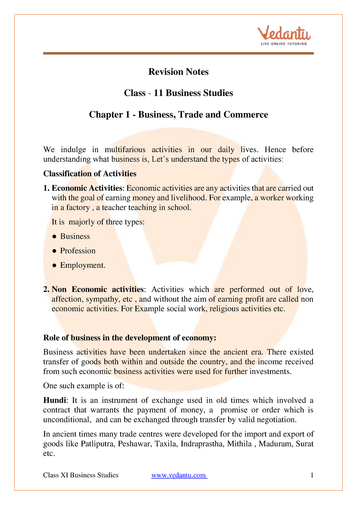 Internal Trade Class 11 Notes CBSE Business Studies Chapter 10 (PDF)