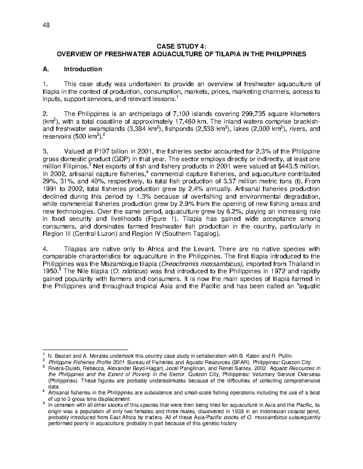 Overview of Freshwater Aquaculture of Tilapia in the Philippines - CASE ...