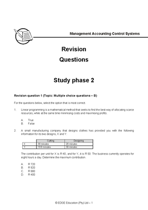 Revision solutions 2 - Revision Questions Solutions Study phase 2 ...