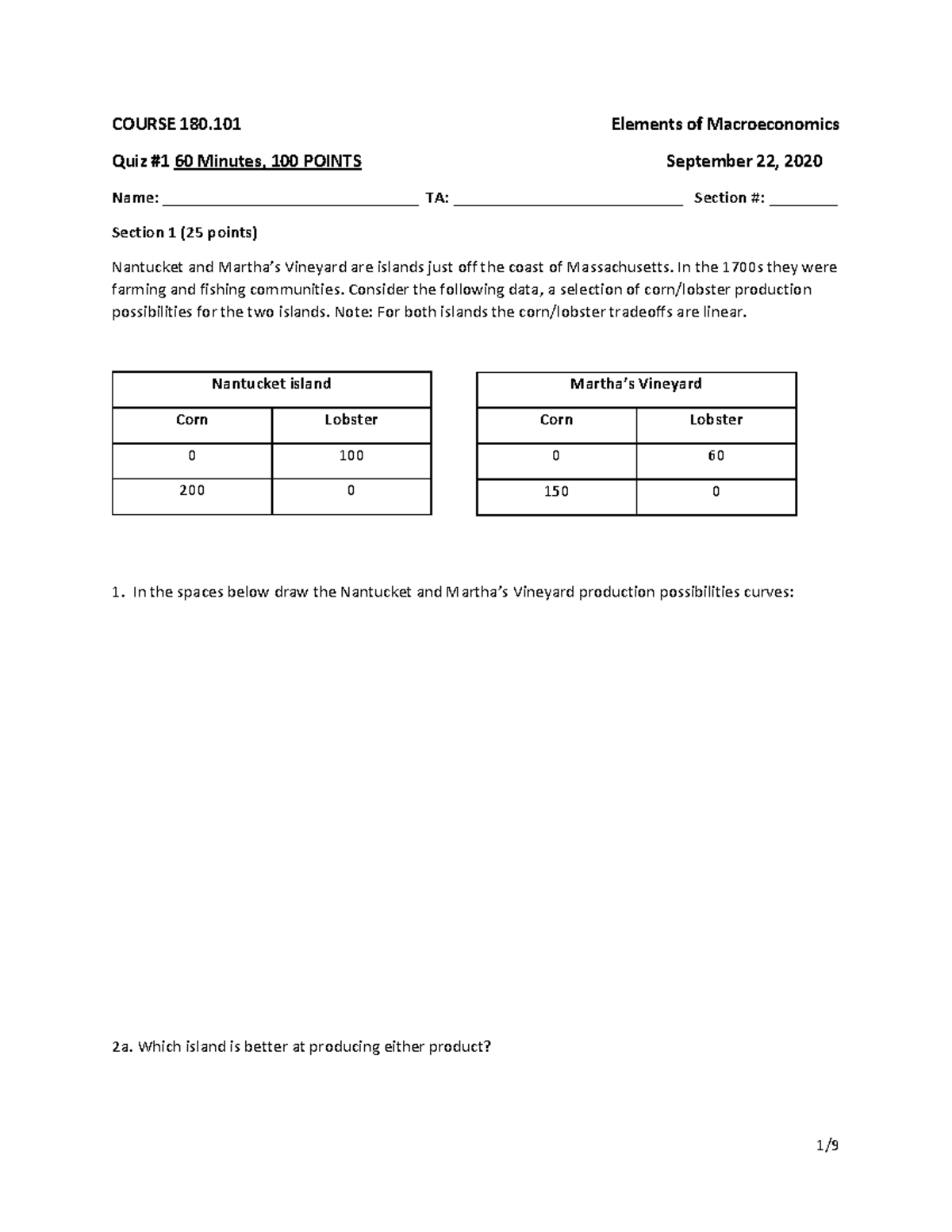 first quiz for elementary macroeconomics - COURSE 180 Elements of ...