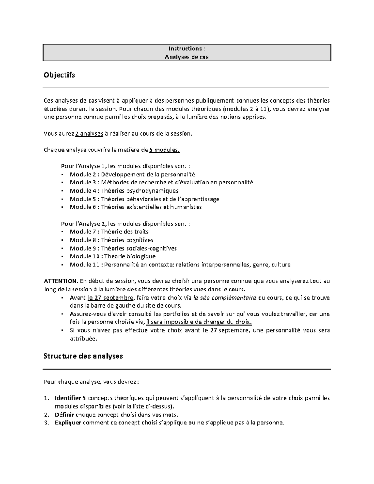 Instructions Analyses 2 - Pour chacun des modules théoriques (modules 2 ...