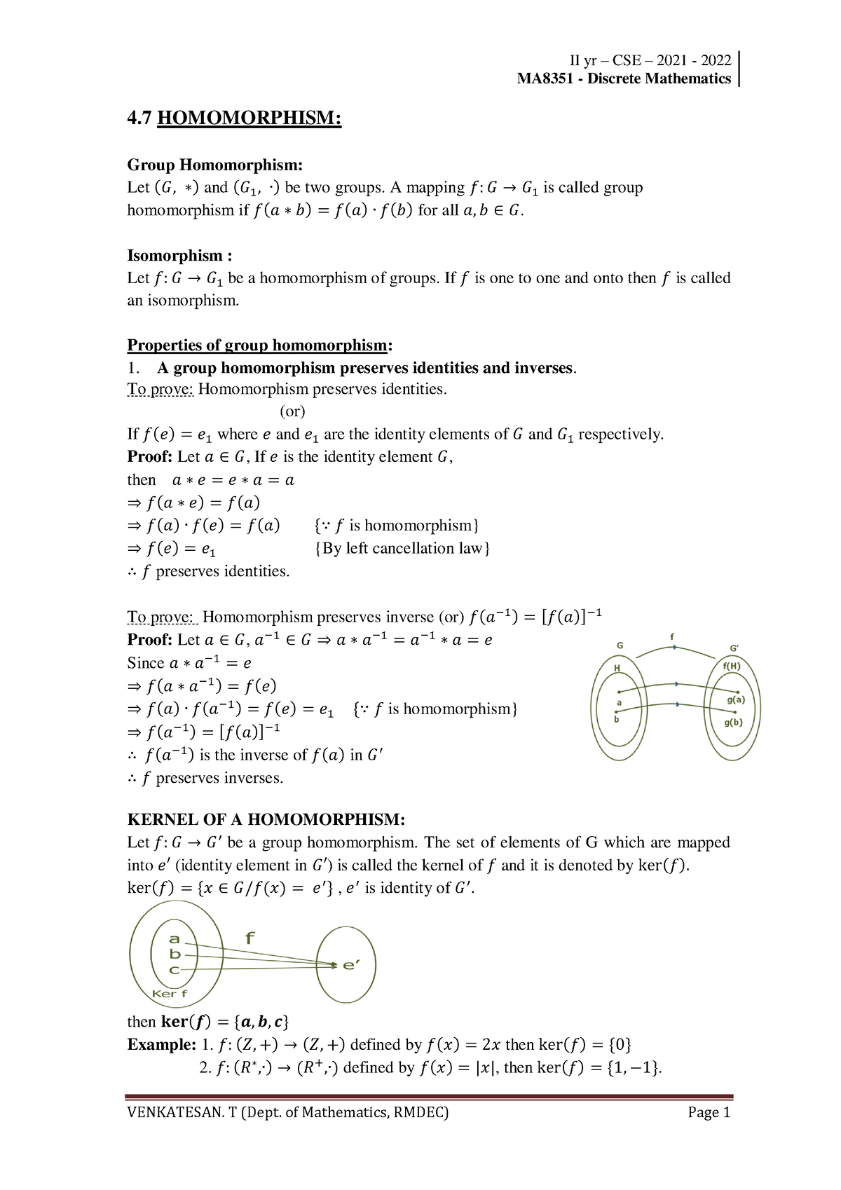 4.7 Homomorphism And Isomorphism - MA8351 - Discrete Mathematics 4 ...