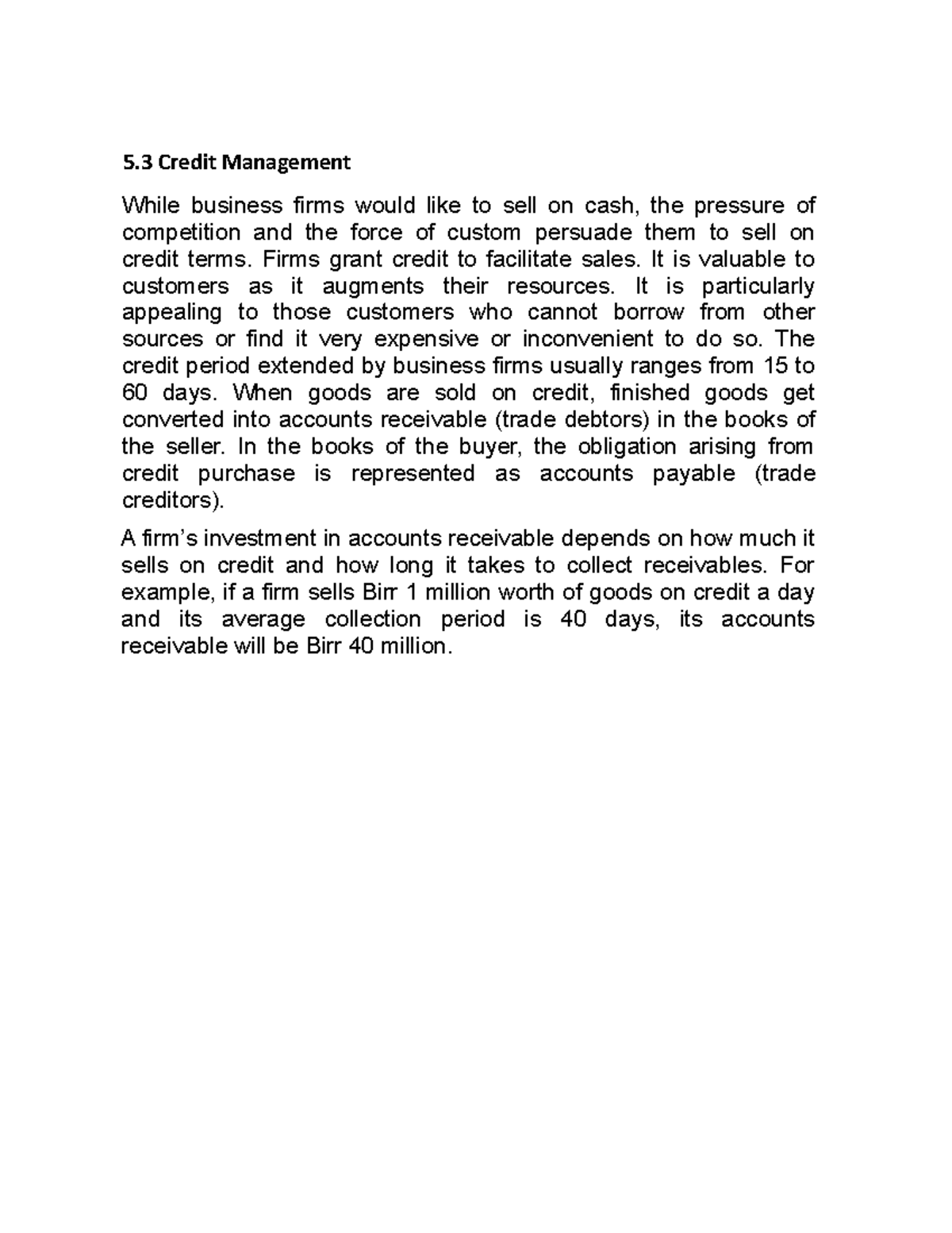 5.3 Credit Management Lecture Notes - 5 Credit Management While ...