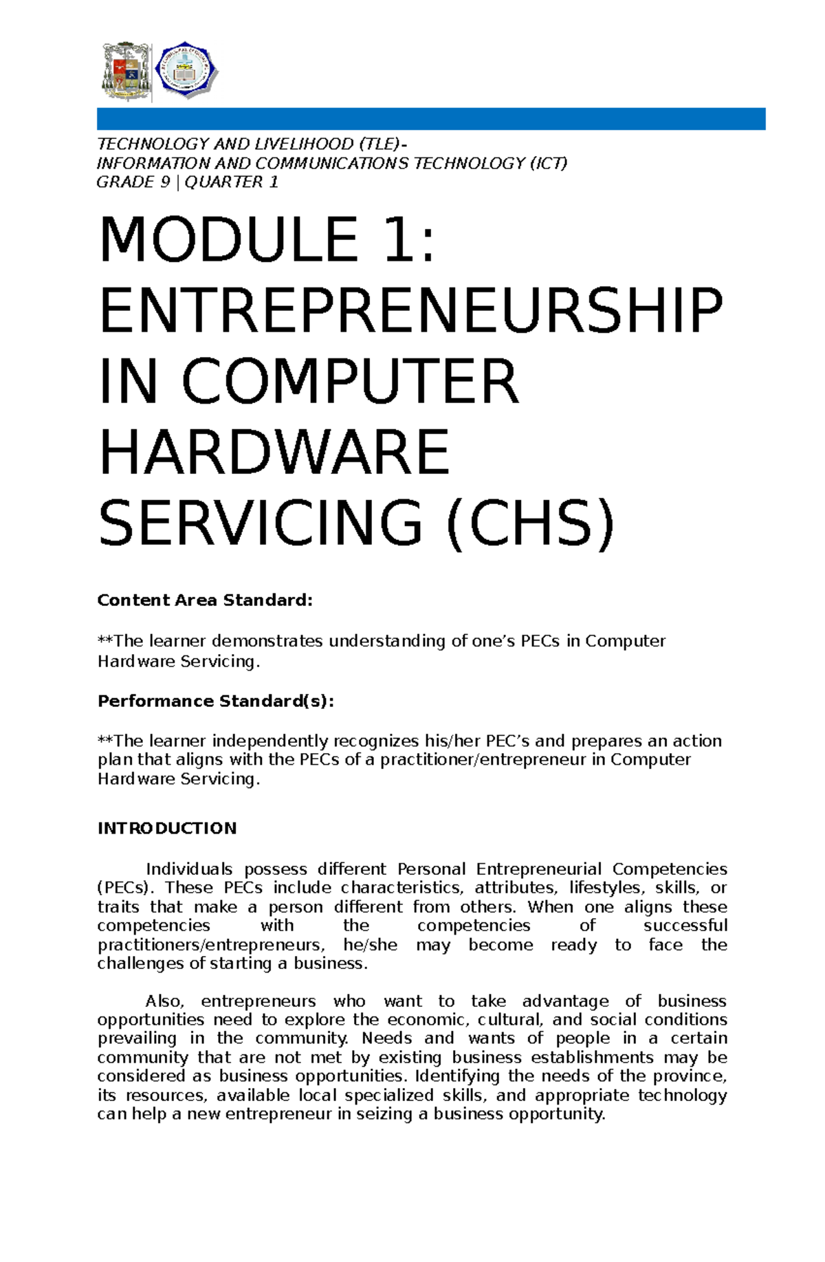 ICT9- Learning- Module - TECHNOLOGY AND LIVELIHOOD (TLE)- INFORMATION ...