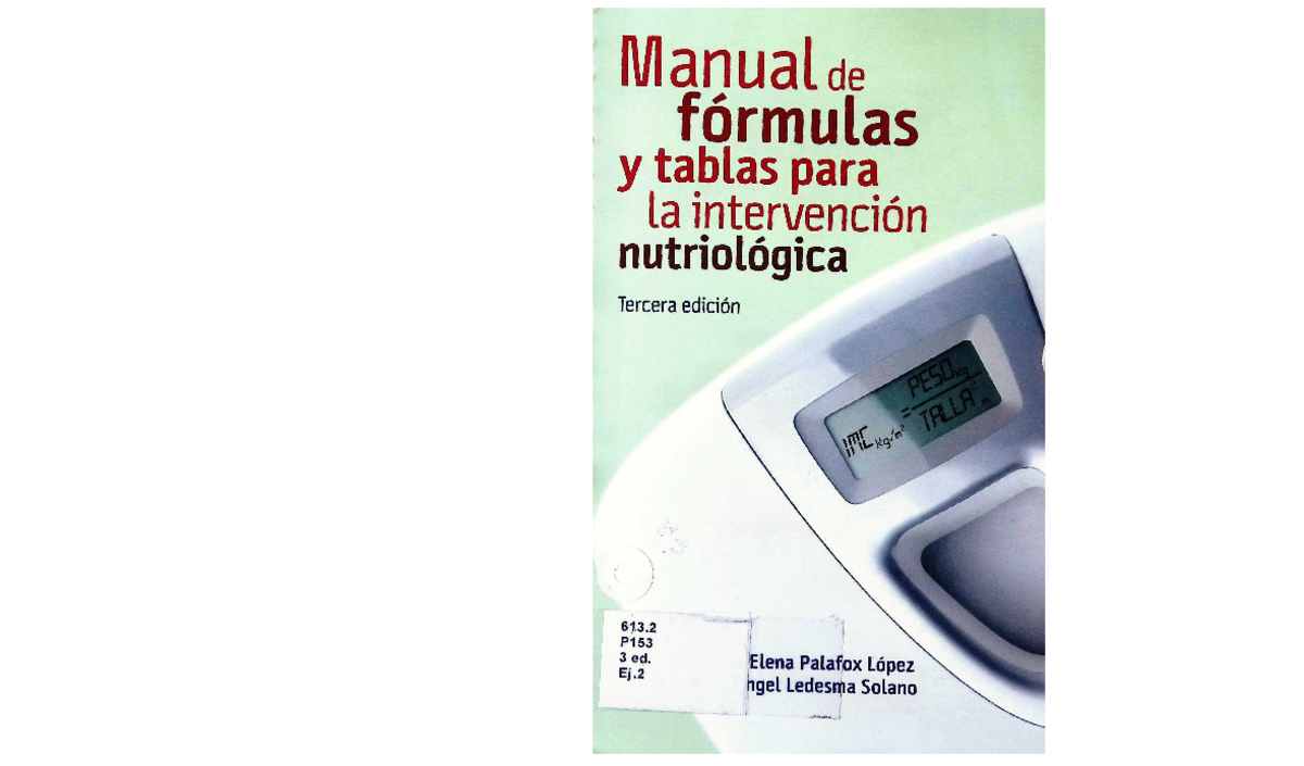 Manual De Formulas Y Tablas Para La Intervención Nutriológica Pdf