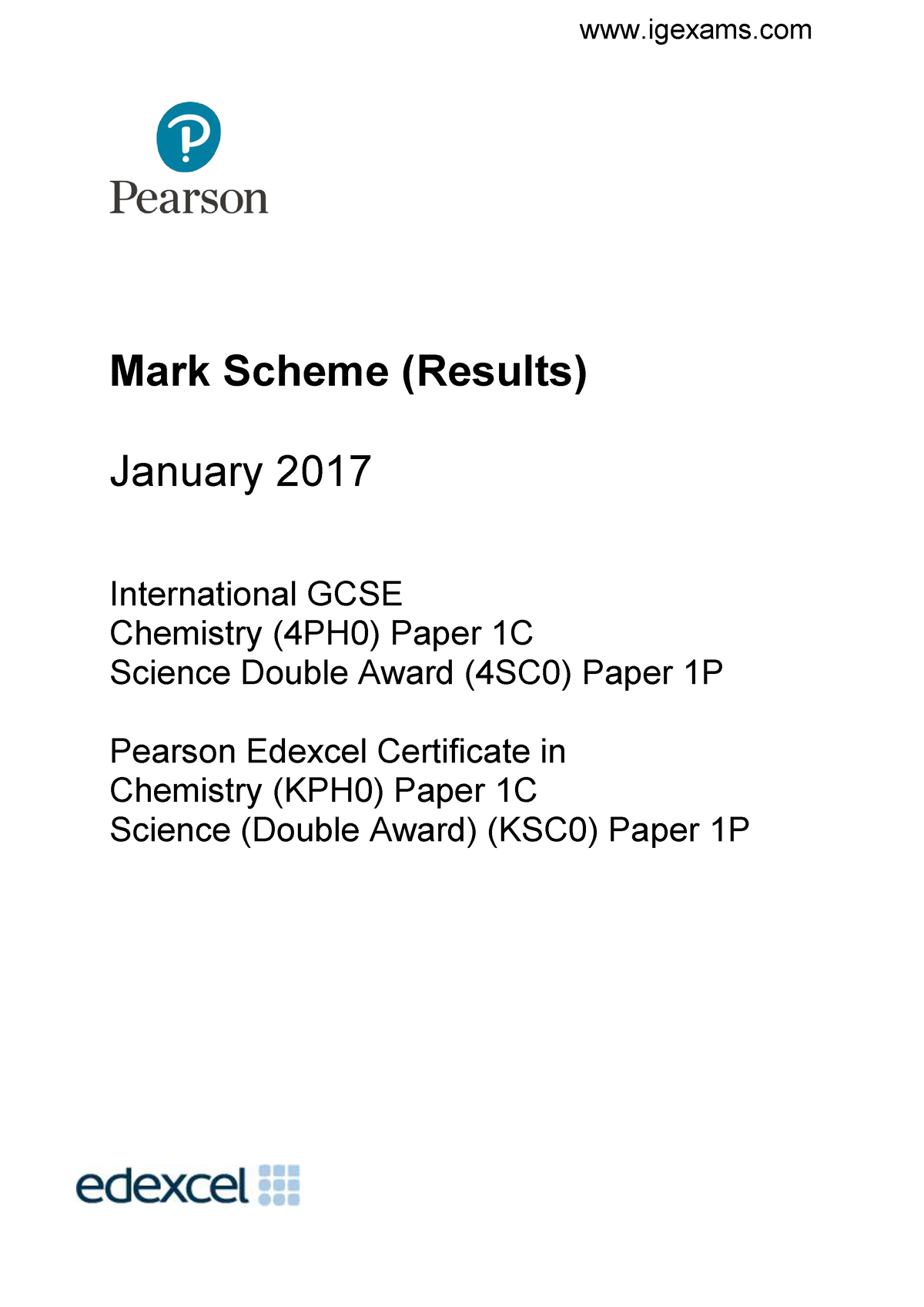 January 2017 MS - Paper 1P Edexcel Physics Igcse - Mark Scheme (Results ...