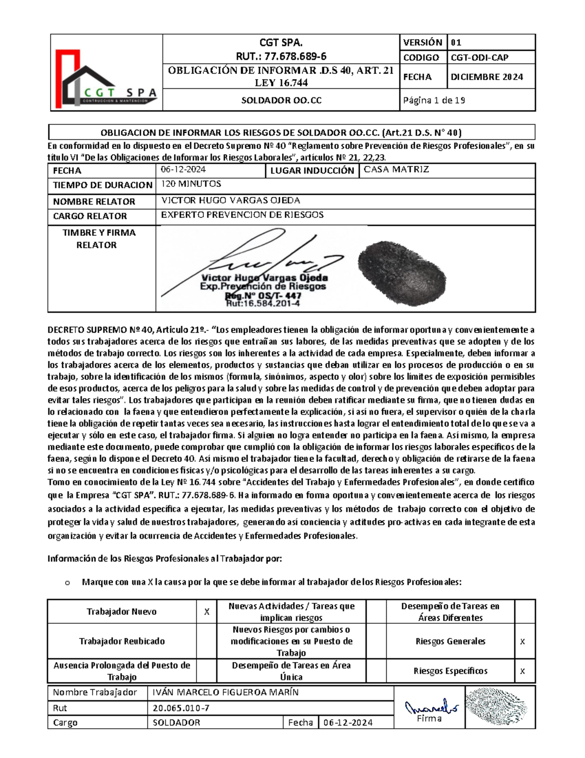 DAS Soldador - DAS COMPLETO - RUT.: 77.678- 6 CODIGO CGT-ODI-CAP ...