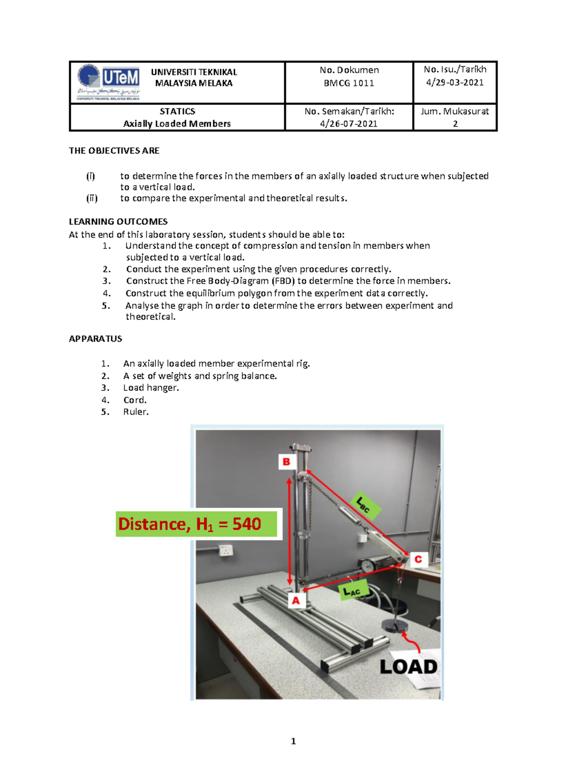 L1 - Axially Loaded Member - Lab Sheet Open Ended - 1 No. Dokumen BMCG ...