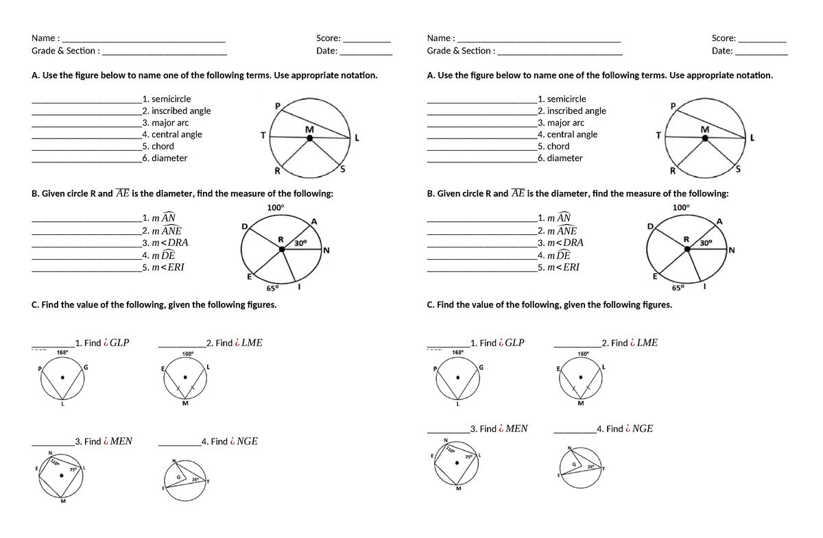 Long Quiz Theorems Circles - Name 