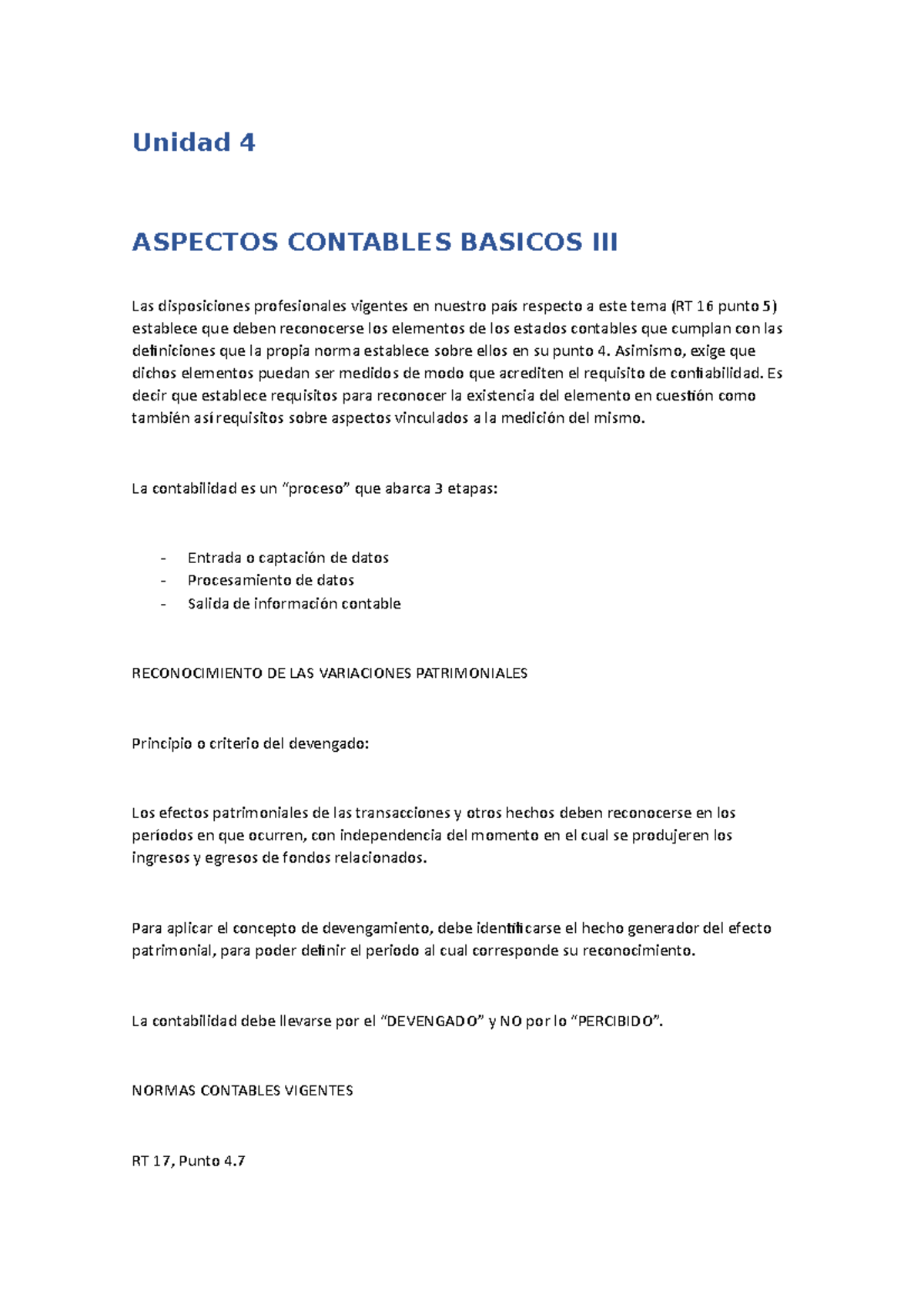 Unidad 4 Contabilidad - Unidad 4 ASPECTOS CONTABLES BASICOS III Las ...