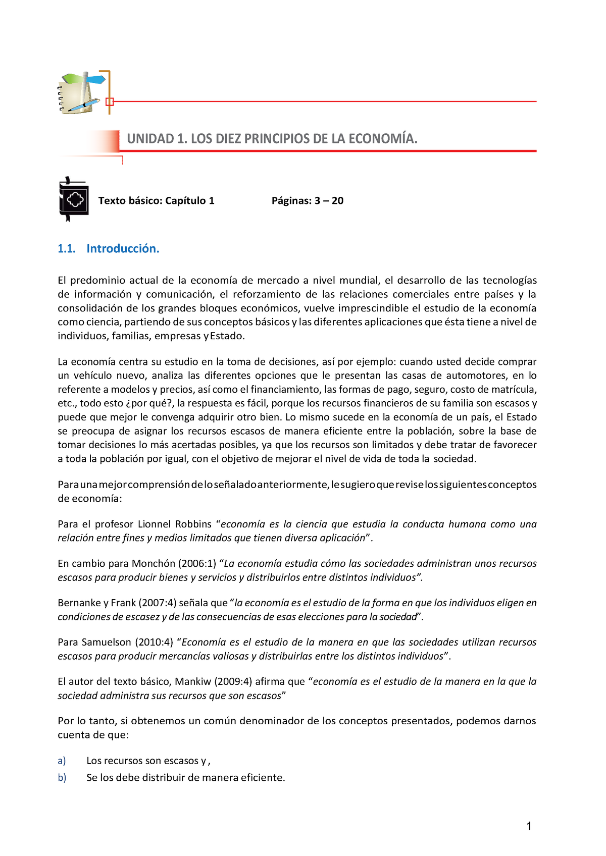 Unidad 1. LOS DIEZ Principios DE LA Economía 111 - Texto B·sico ...