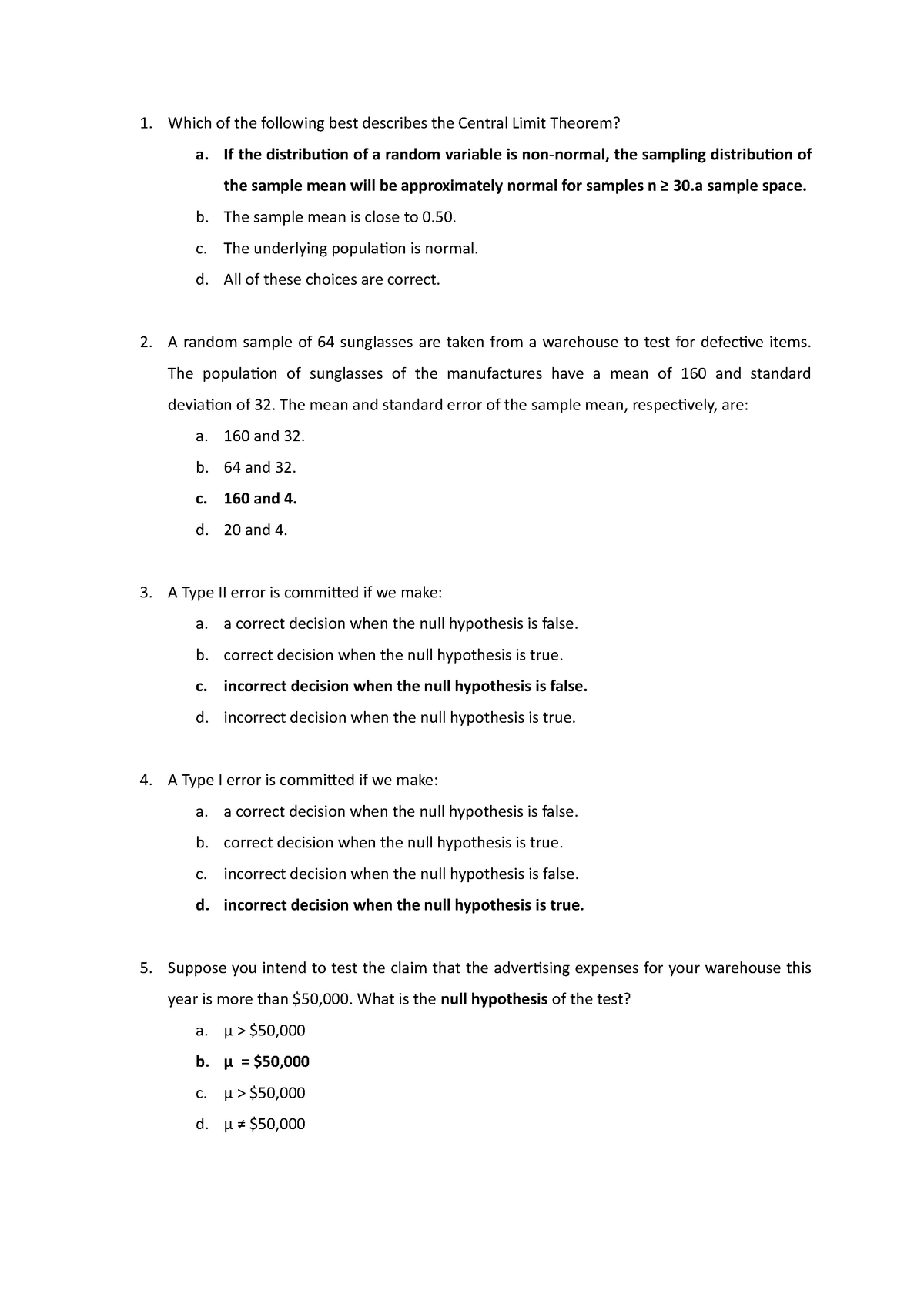 hypothesis testing mcq questions