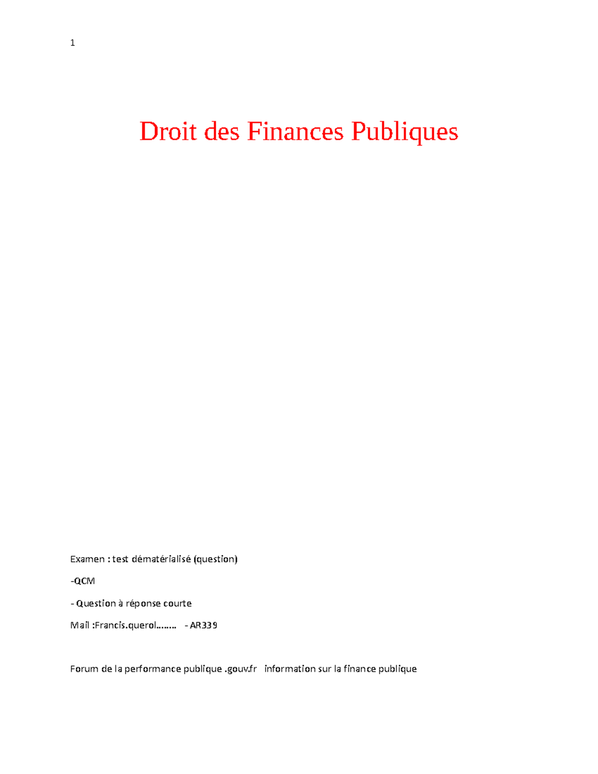 Cours Des Finances Publiques - Droit Des Finances Publiques Examen ...