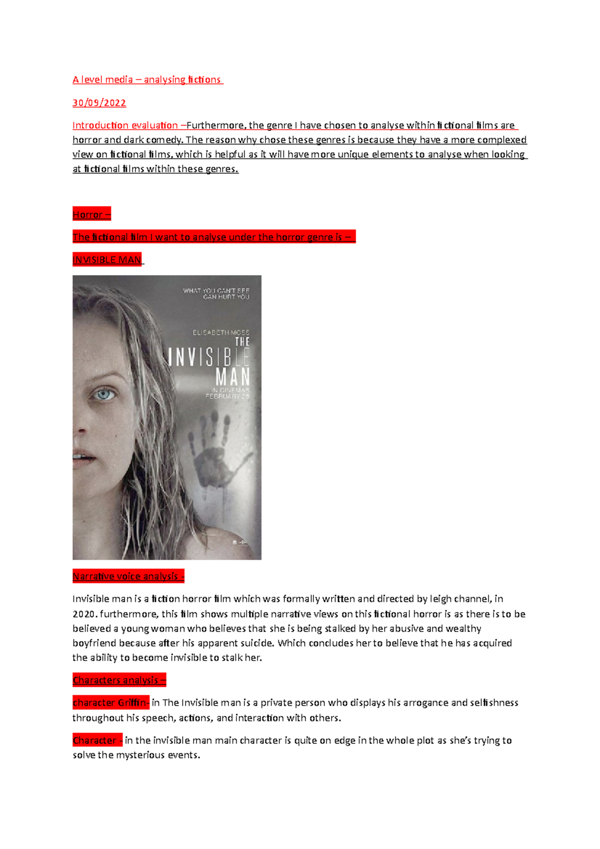 A level media- homework 2 - A level media – analysing fictions 30/09 ...