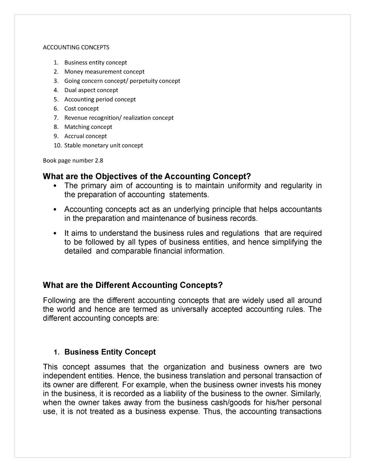 Accounting Concepts - ACCOUNTING CONCEPTS 1. Business entity concept 2 ...