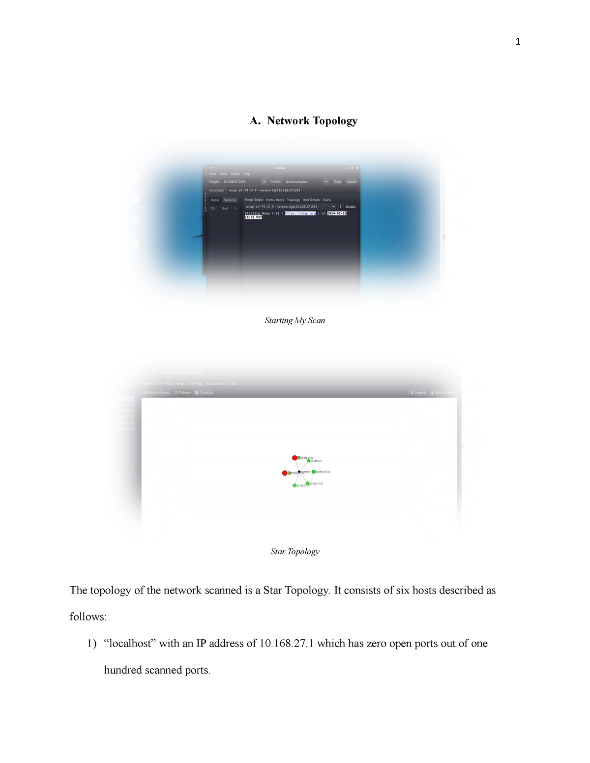 C844 Task 1 - A. Network Topology Starting My Scan Star Topology The ...