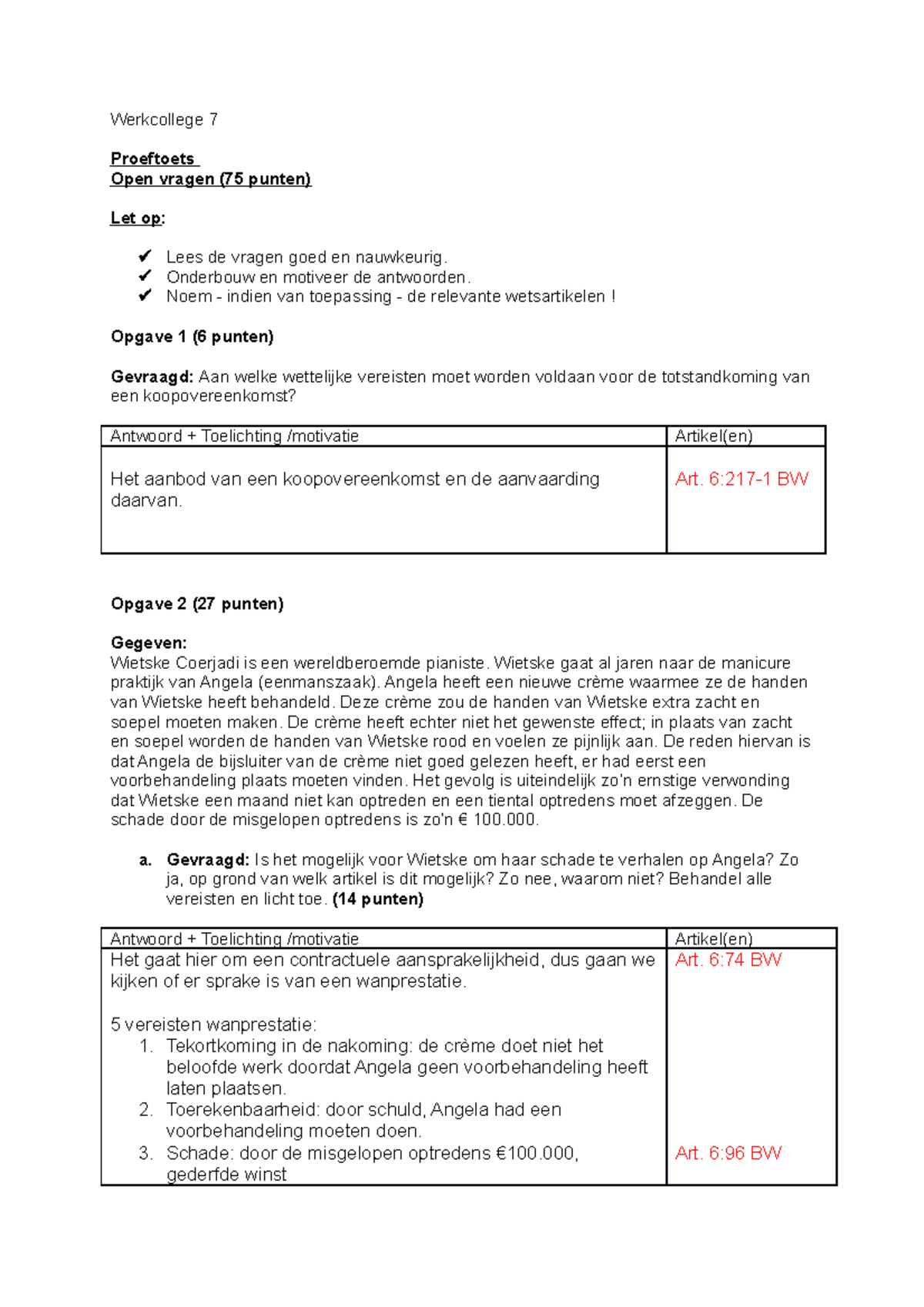 Proef/oefen Tentamen 2017, Vragen En Antwoorden - Werkcollege 7 ...