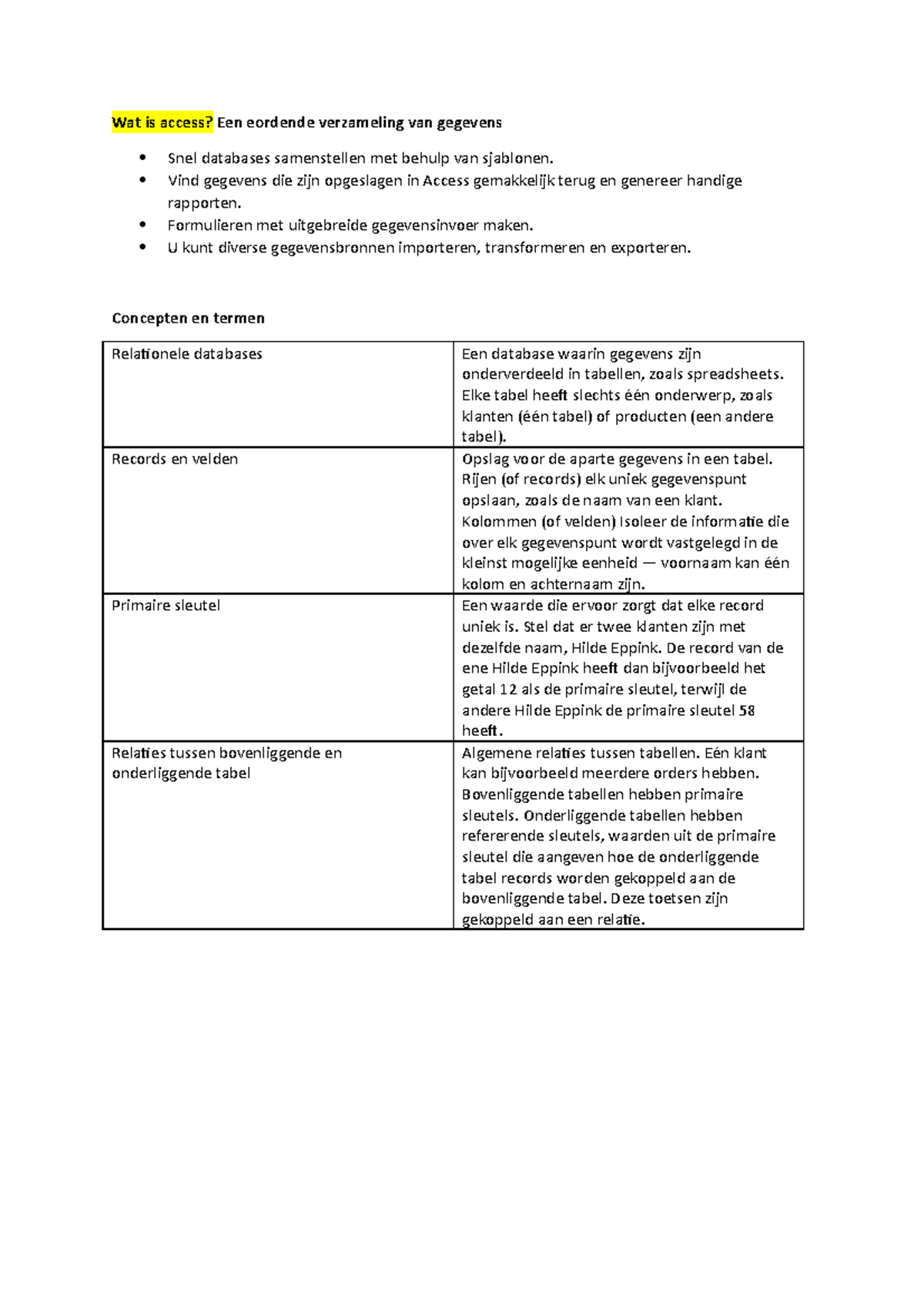Wat Is Access BA Samenvatting Wat Is Access Een Eordende