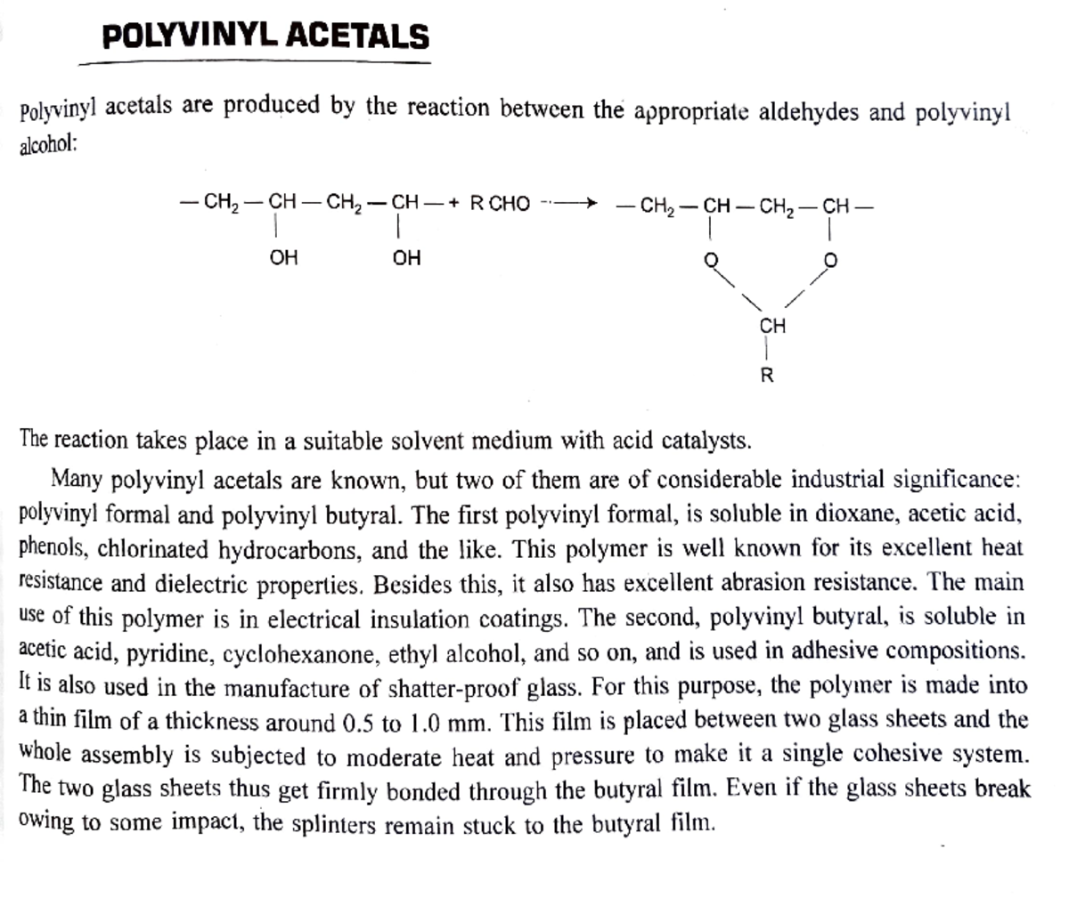 Polyvinyl Acetals, polyvinyl carbonate, polyvinyl chloride and
