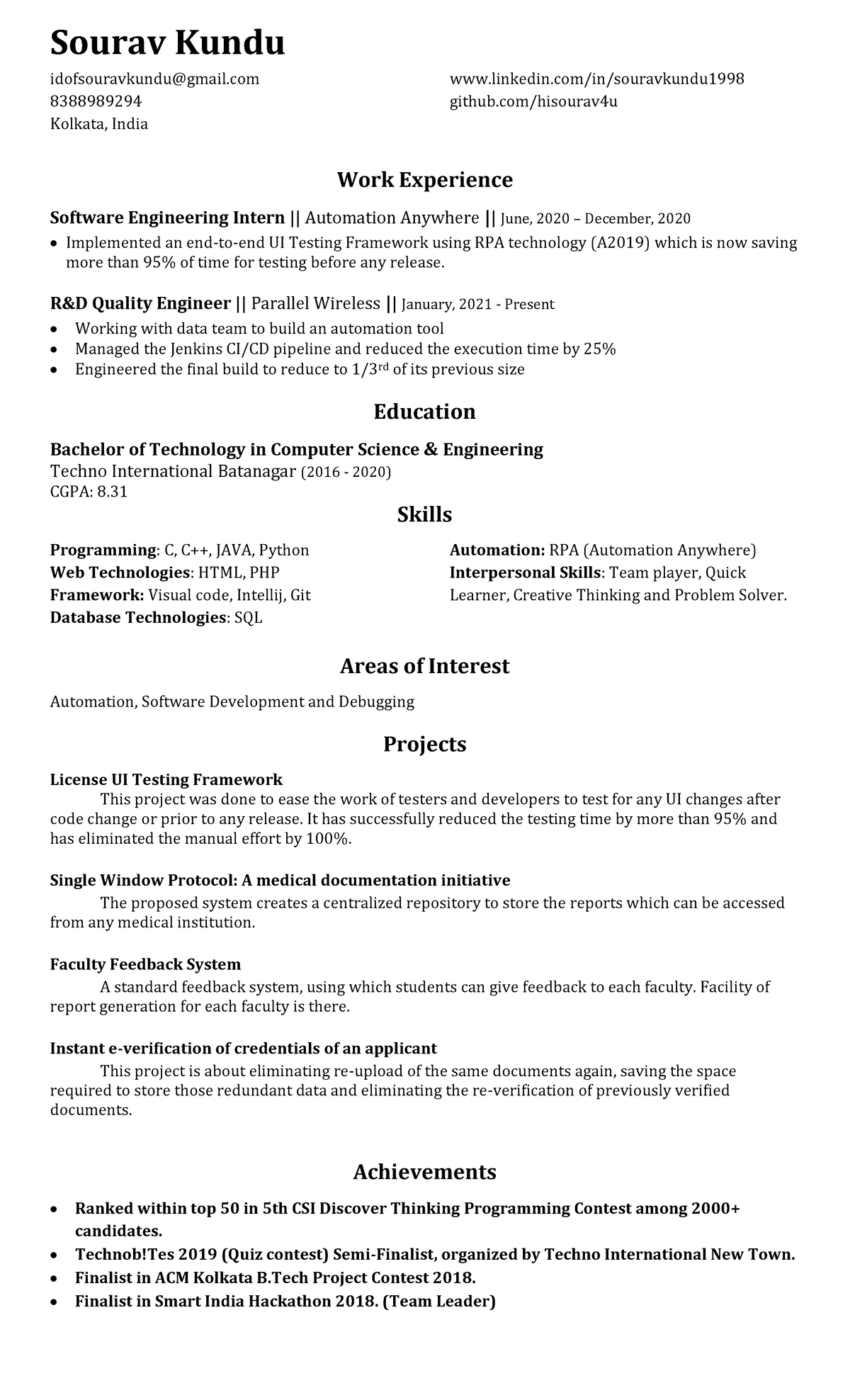 Sourav Kundu CV - HEY THERE FOR YOU I HAVE MY TIME AND EFFIETR PEASE ...