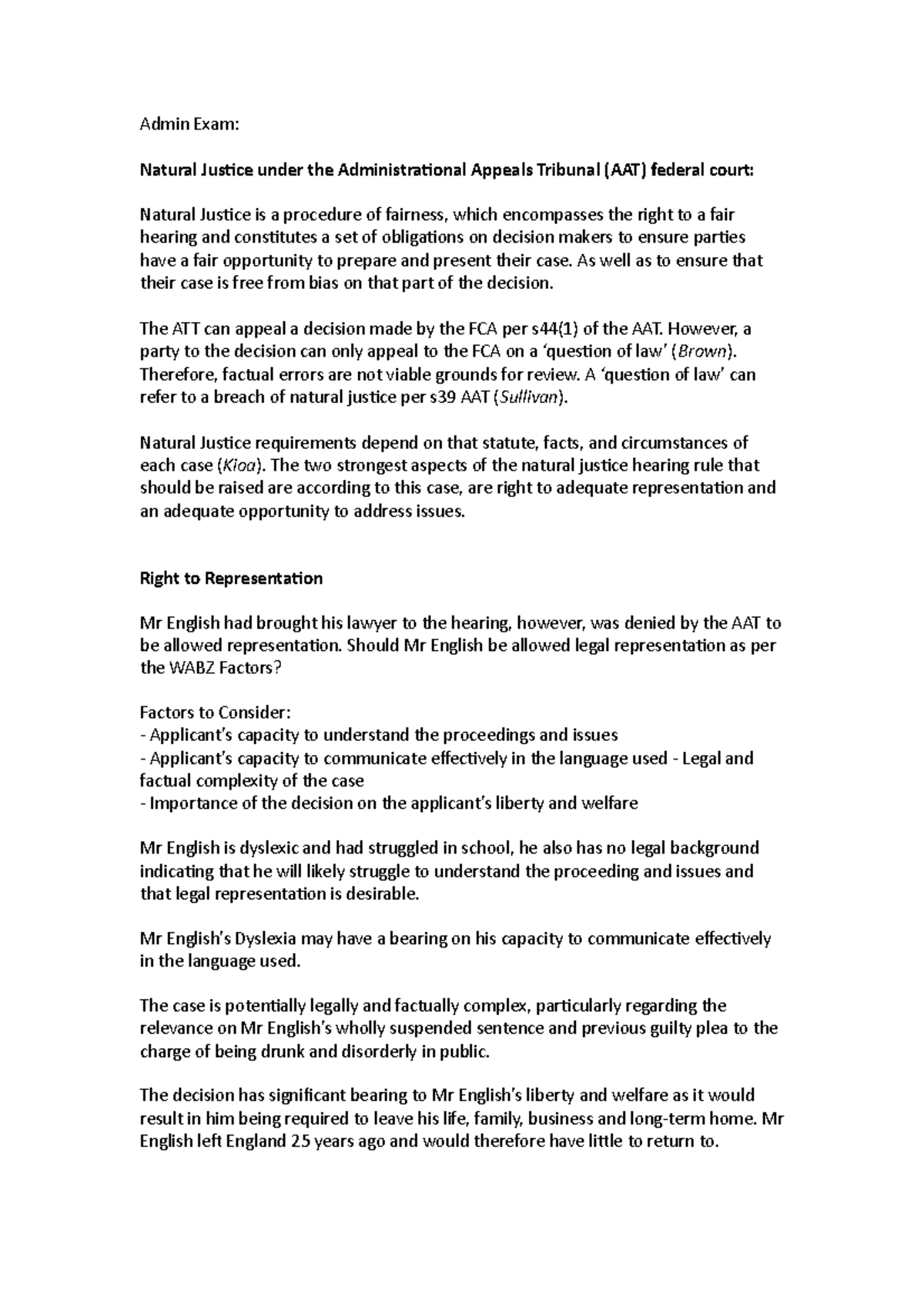Admin Exam - Exam - Admin Exam: Natural Justice under the ...