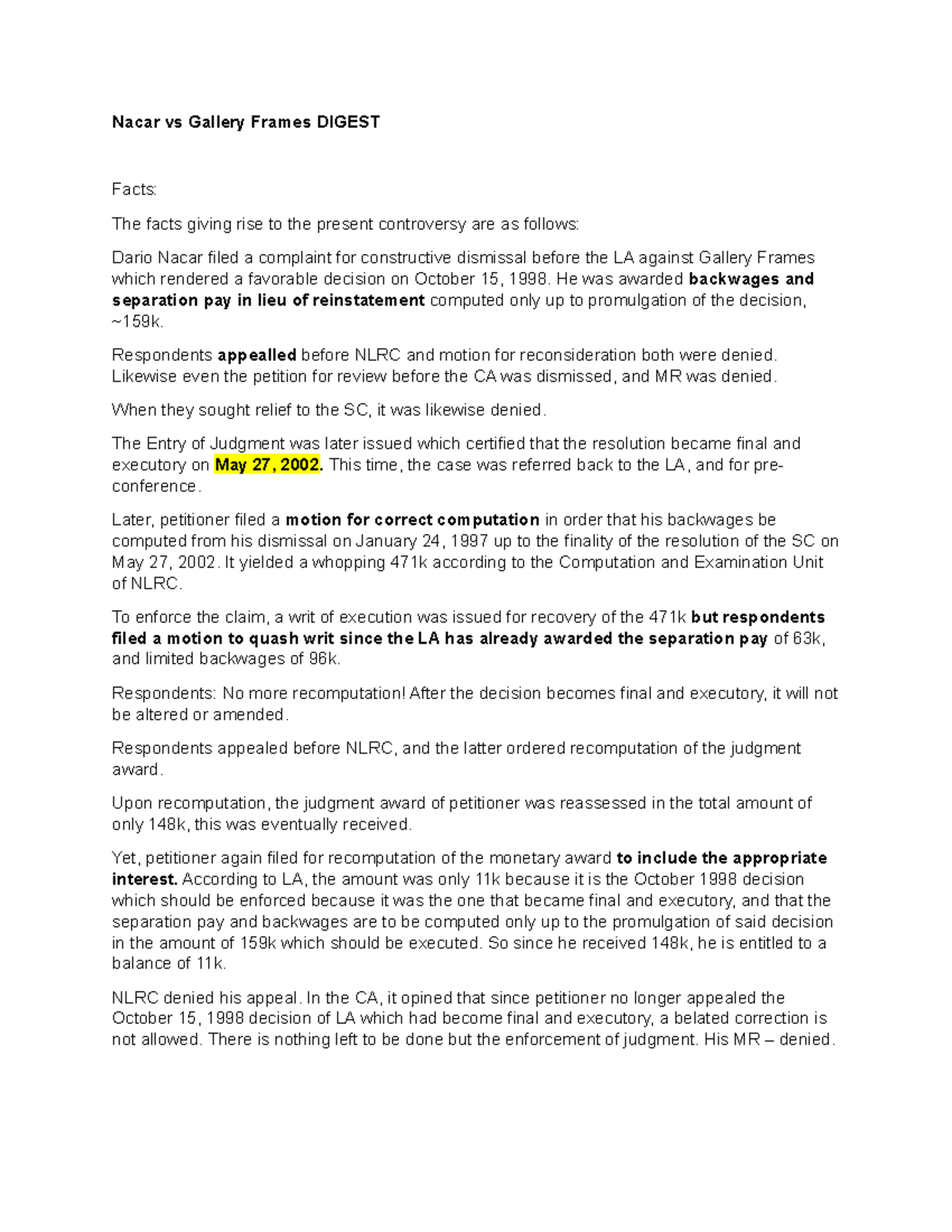 16 Nacar vs Gallery Frames Digest Labor Relations Nacar vs Gallery