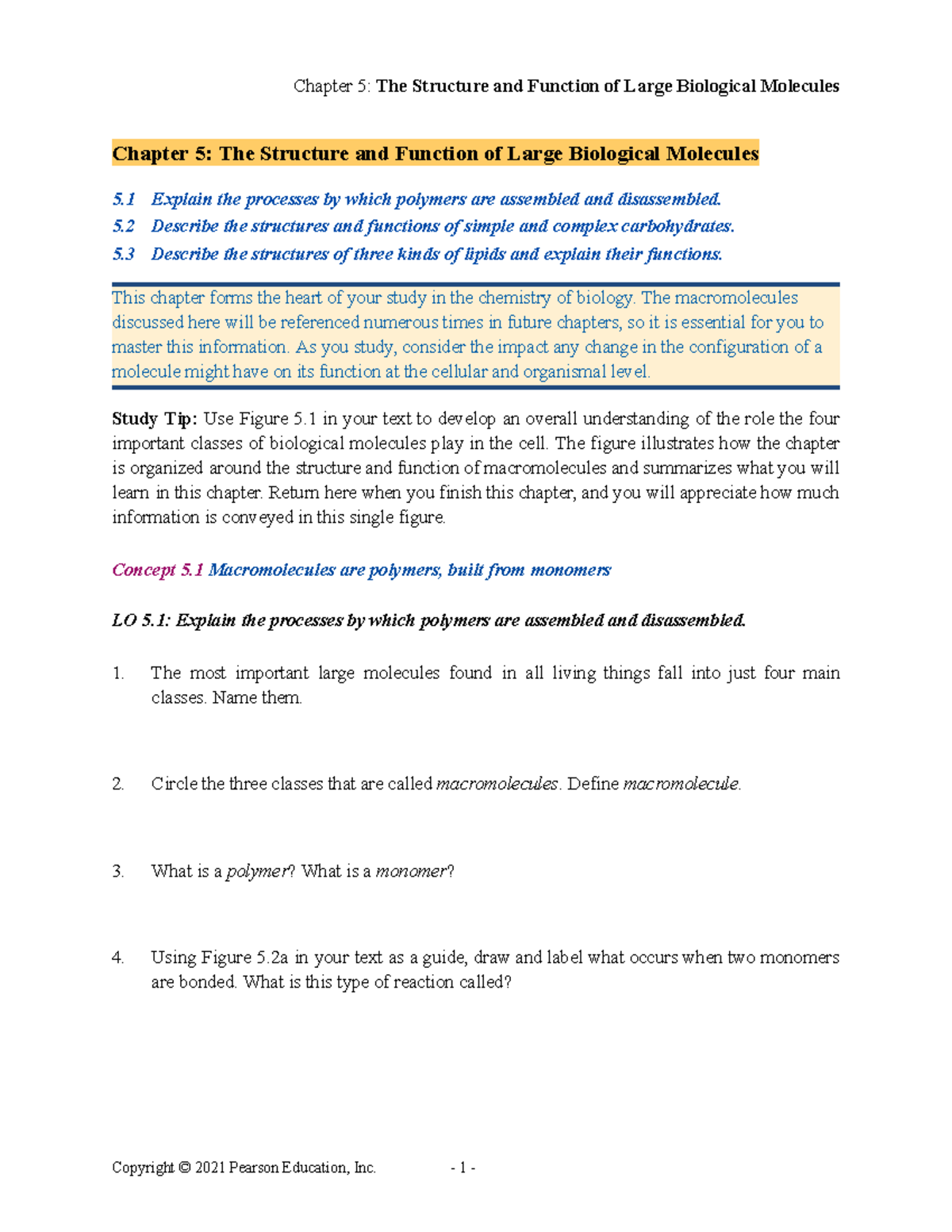 BIOL-1406, Chapter 5 Reading Guide - Chapter 5: The Structure and ...