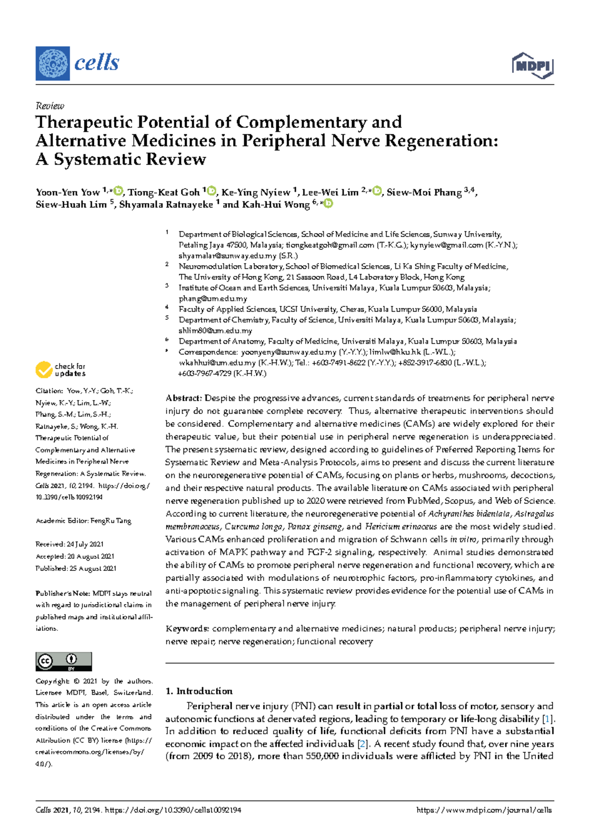 Cells 10 02194 v3 - Cell biology - cells Review Therapeutic Potential ...