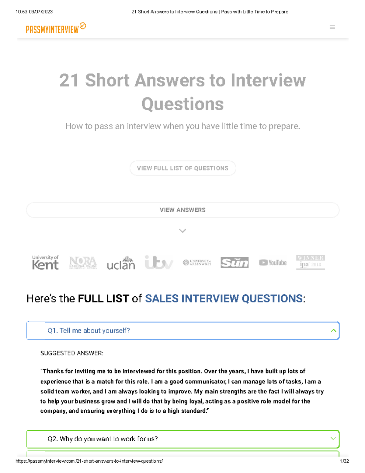 21 Short Answers to Interview Questions Pass with Little Time to ...