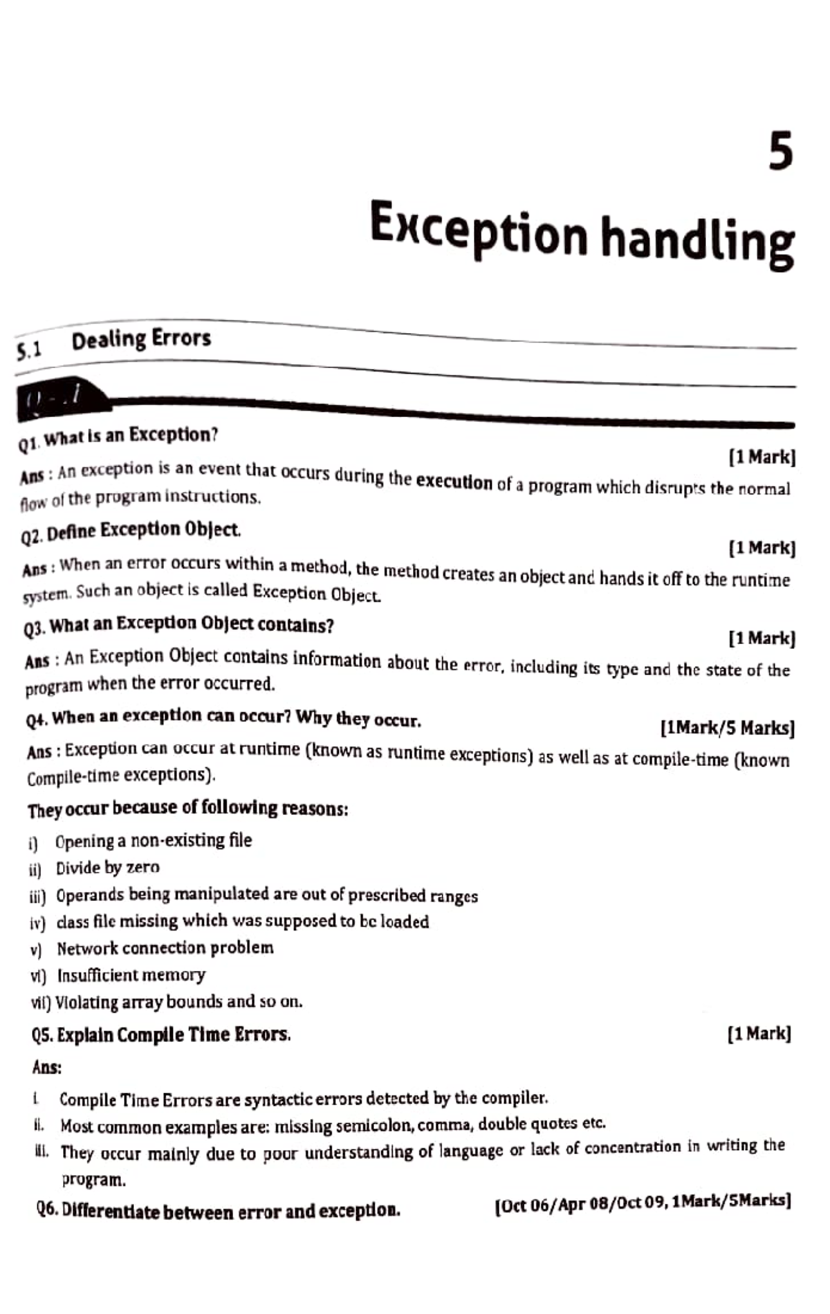 Exception handling - 5 Exception handling S Dealing Errors Q1. What is ...