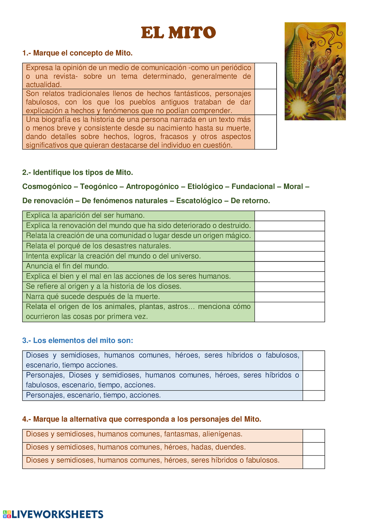 GuÍa El Mito Guia De Aprendizaje Para 7° Básico El Mito 1 Marque El Concepto De Mito 3391