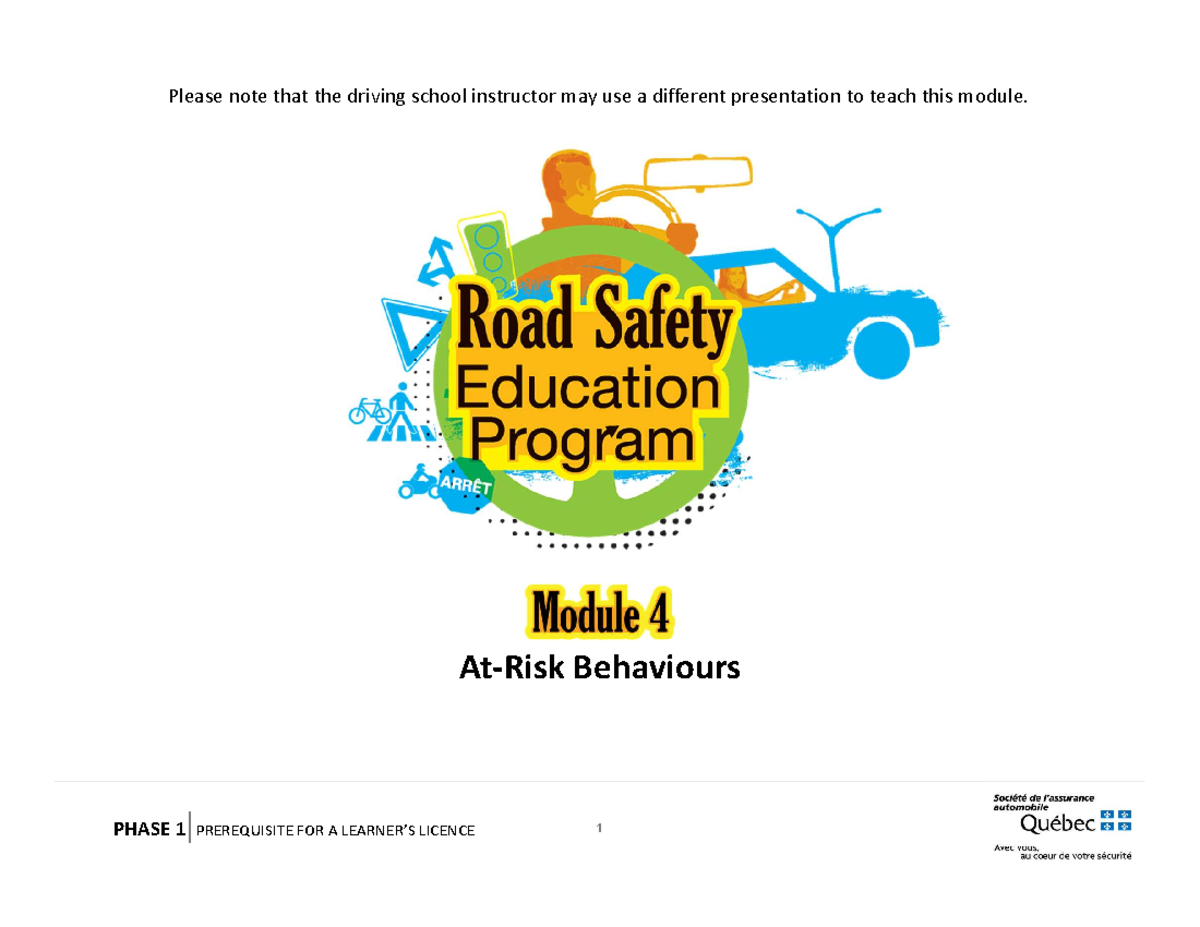 Module 4 at risk rehaviours - PHASE 1 PREREQUISITE FOR A LEARNER’S ...