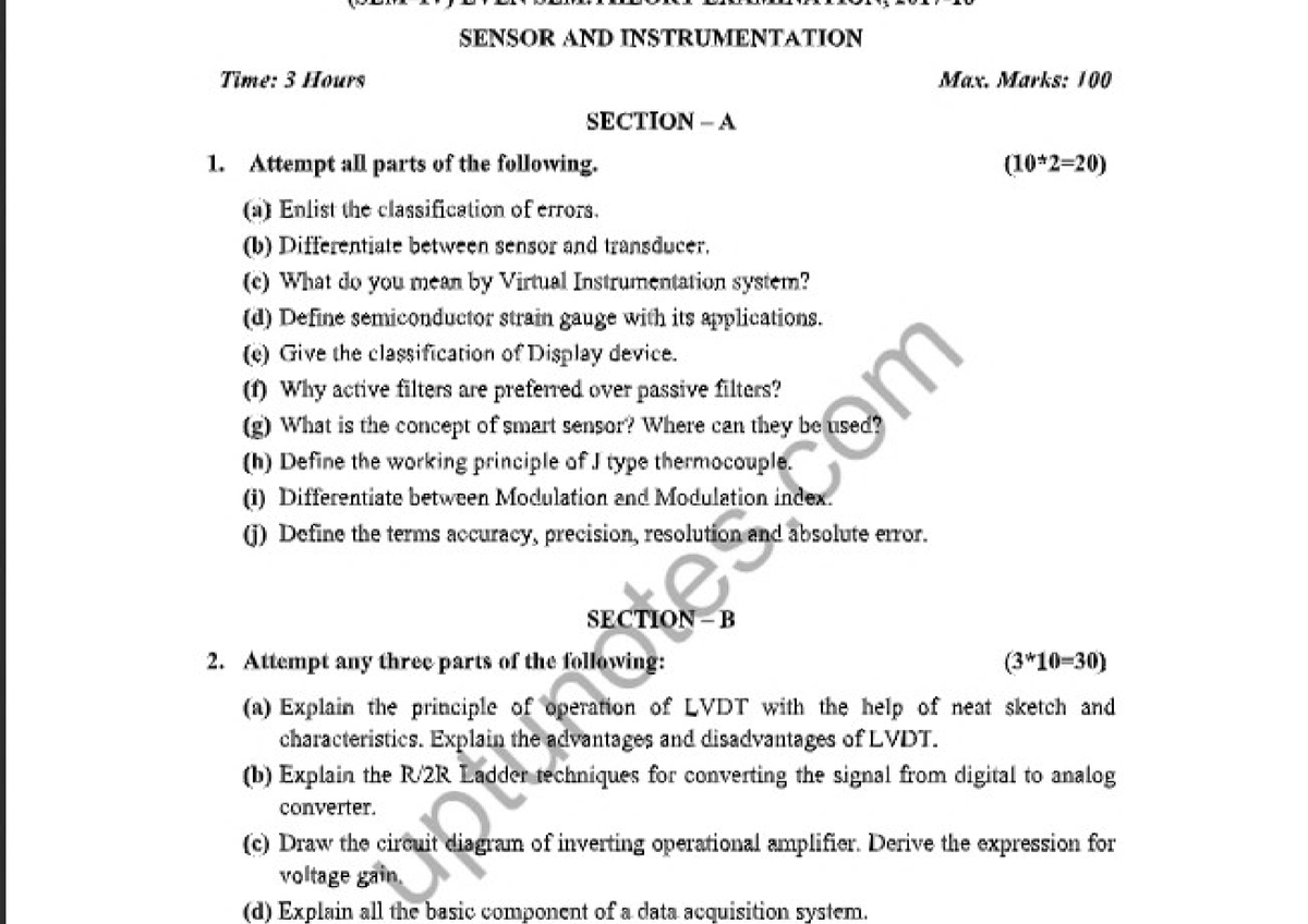 Sensor And Instrumentation 2017-18 - Operating System , B.tech - Studocu
