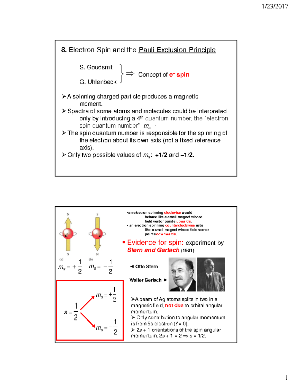 Lecture 5-R - 8. Electron Spin and the Pauli Exclusion Principle S ...