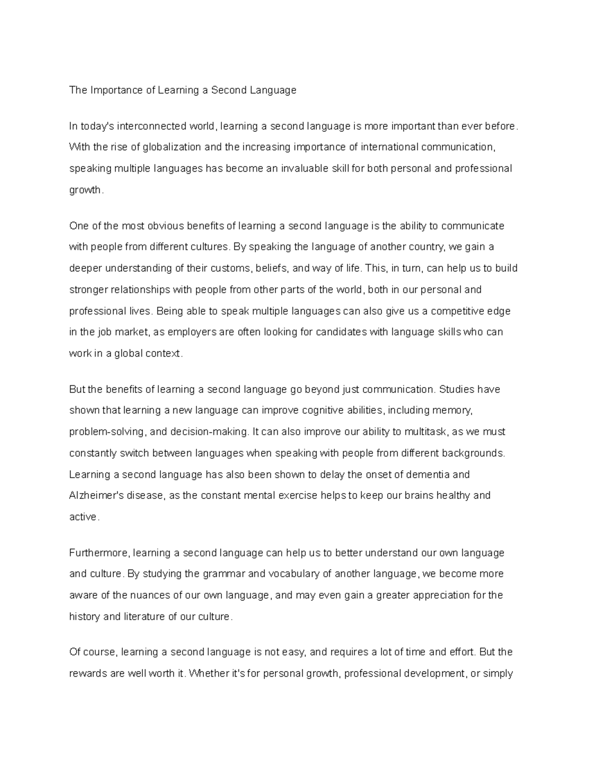 The Importance of Learning a Second Language - With the rise of ...