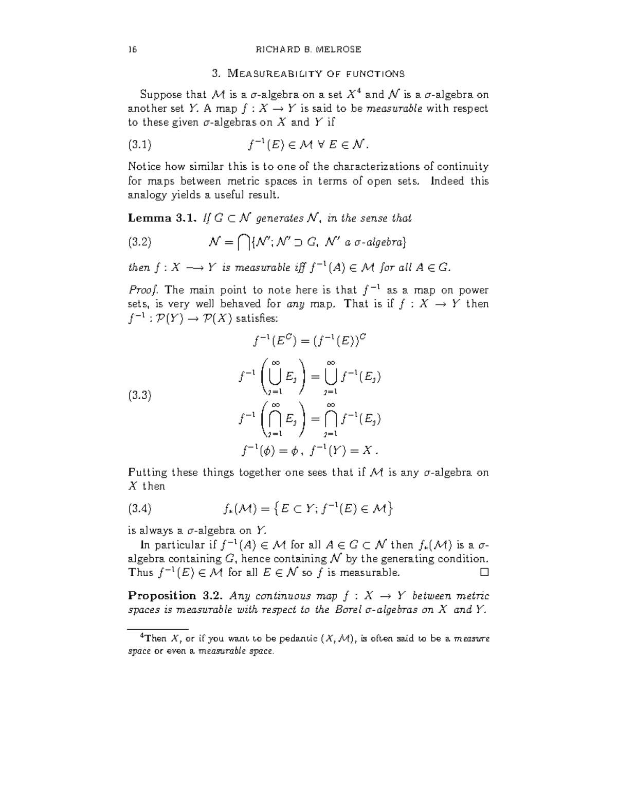 Measureability of functions - ⋂ ( ) ⋃ ⋃ ⋂ ⋂ { } 16 RICHARD B. MELROSE ...