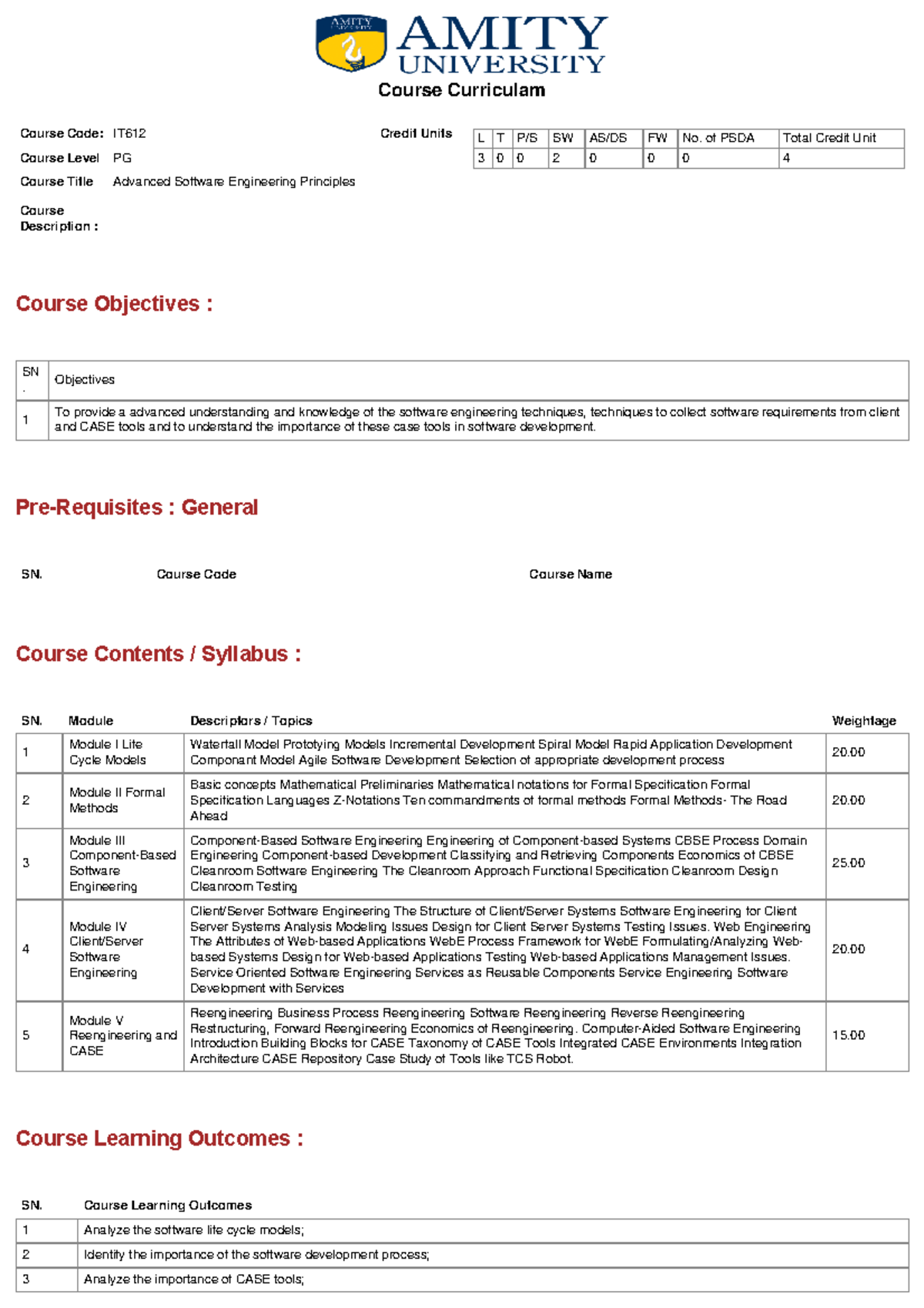 Course Curriculum - good - Course Objectives : Pre-Requisites : General ...