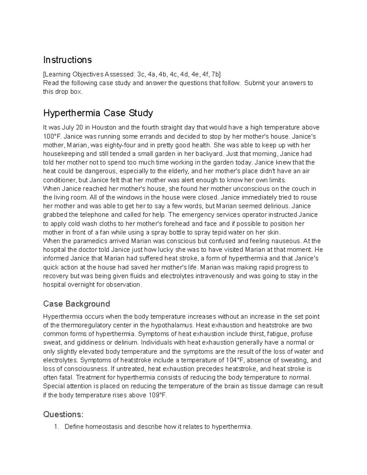 a case study on homeostasis hyperthermia