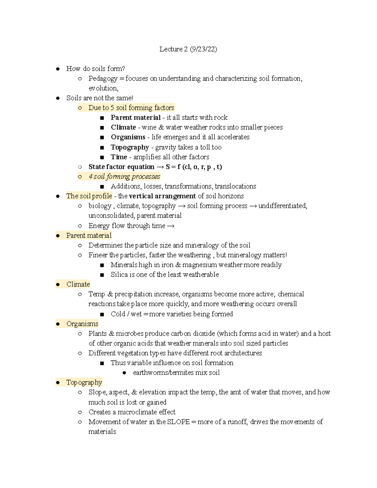 Lectures 2-6, SSC 100 - Lecture 2 (9/23/22) How do soils form? Pedagogy ...