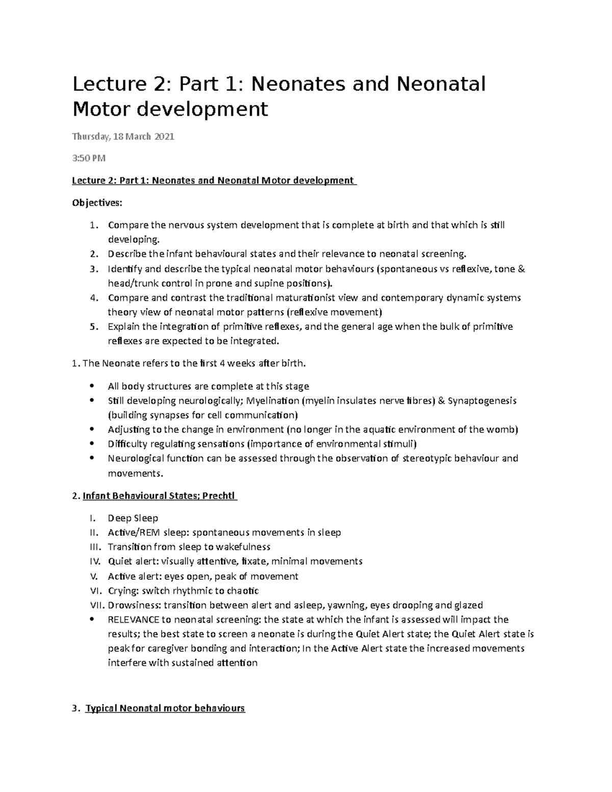 Document - Lecture notes Week 2 - Lecture 2: Part 1: Neonates and ...