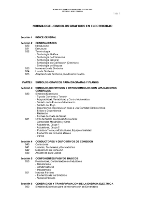 Simbolos graficos de electricidad - SECCION 1 INDICE GENERAL 1 de 1 NORMA  DGE - S IMBOLOS GRAFICOS - Studocu