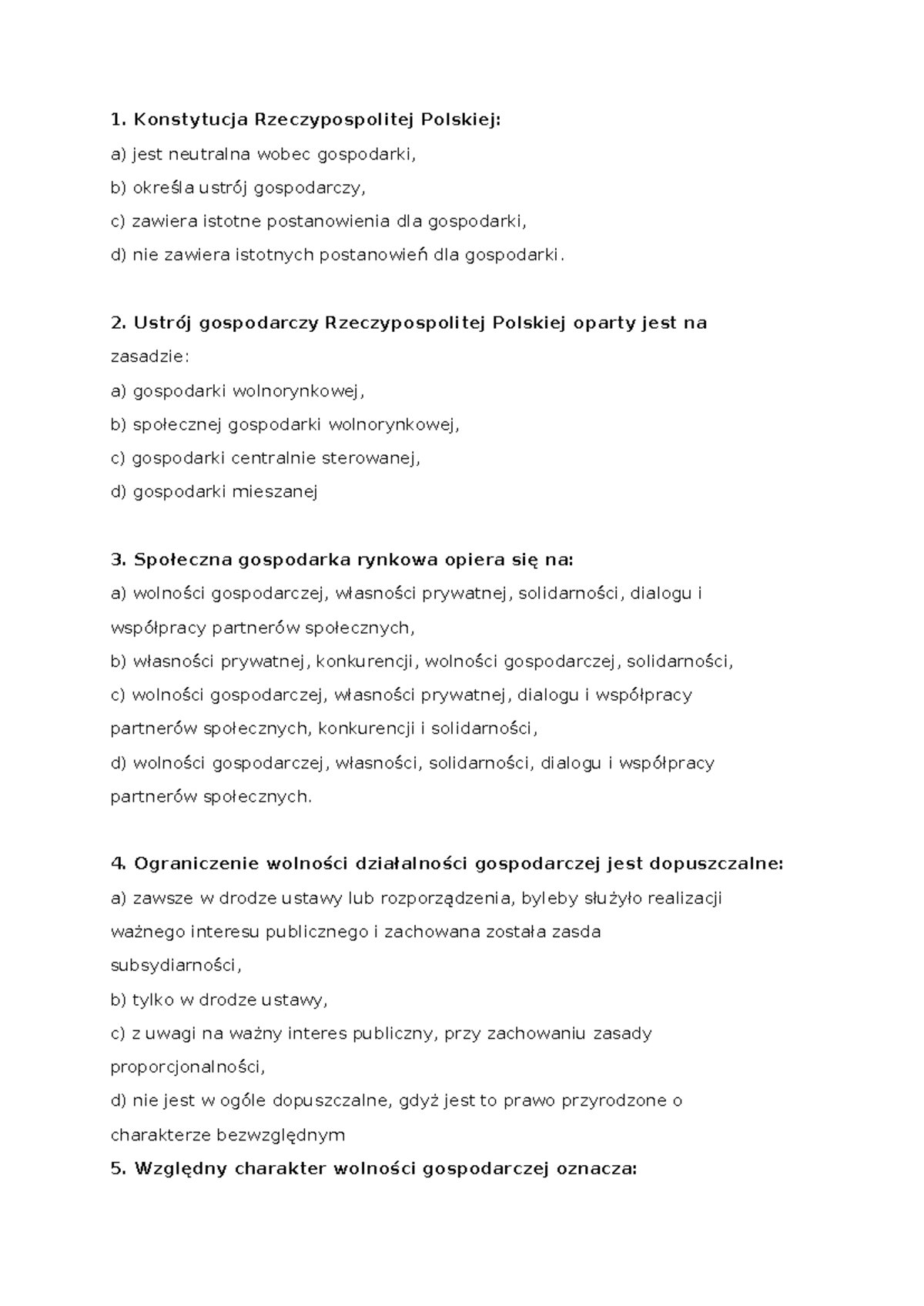 Administracyjne uwarunkowania działalności gospodarczej test