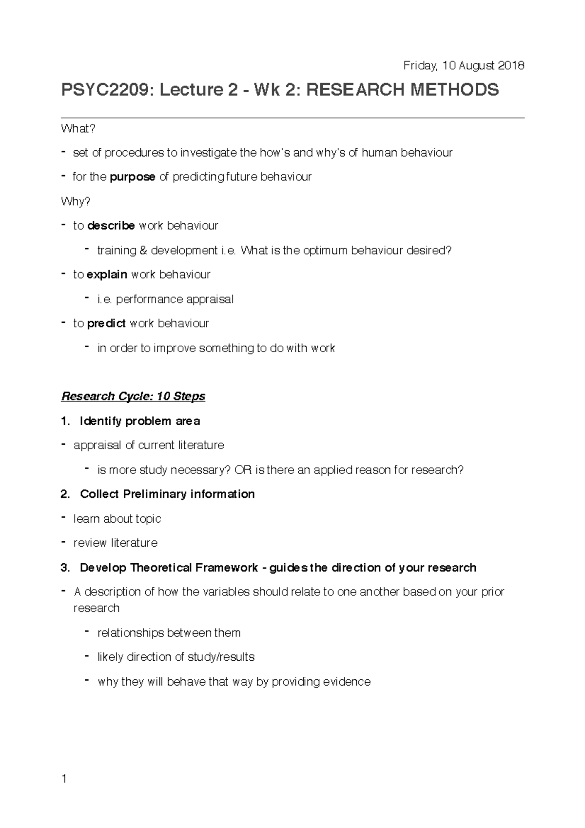 Lecture 2 (WK2) - Research Methods - Friday, 10 August 2018 PSYC2209 ...
