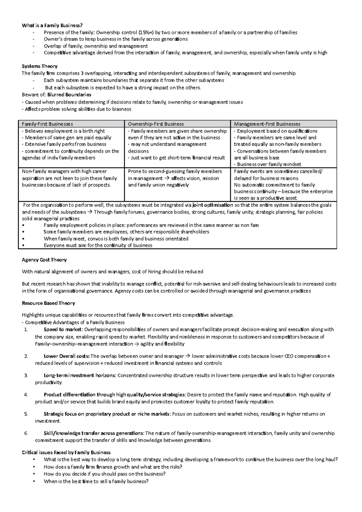 FBM final notes - Jiayousss! - What is a Family Business? - Presence of ...