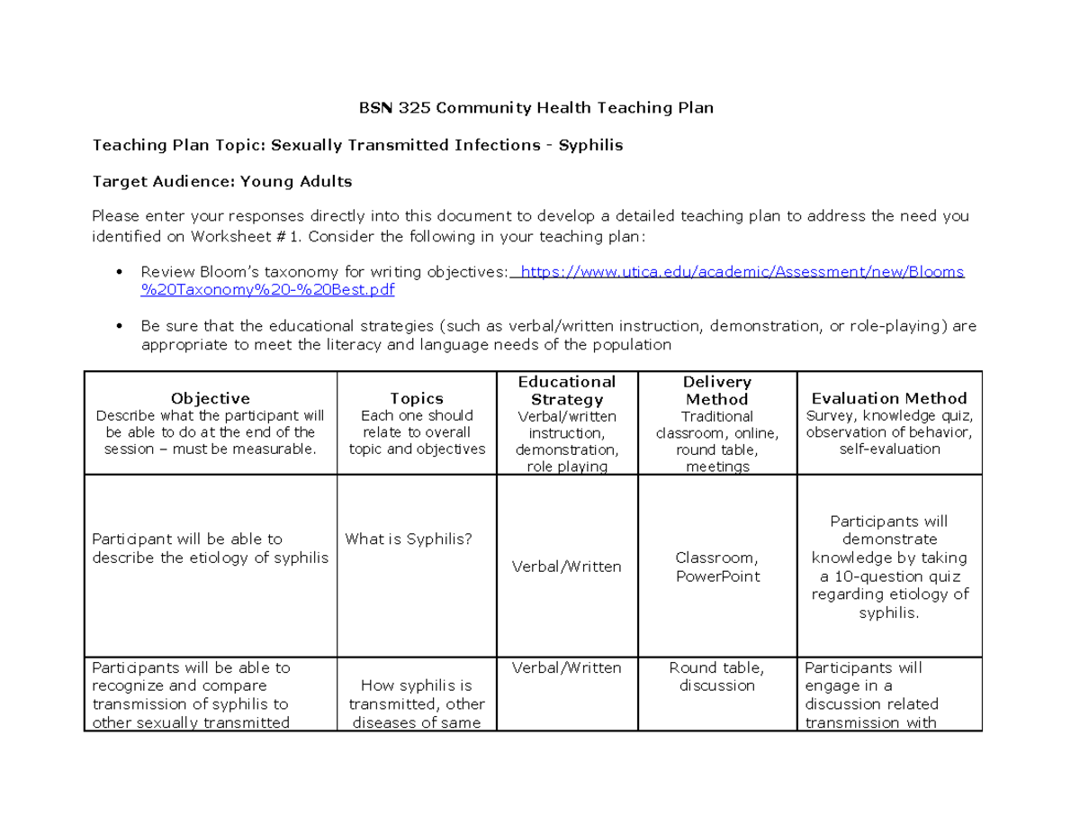 teaching plan assignment nursing